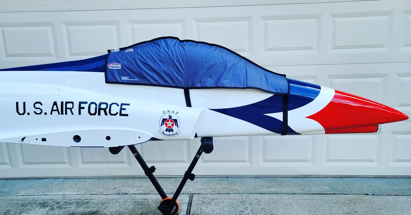 Canopy covers for jets. Custom design, soft and match the canopy perfect. @www.canopycovers.shop #CanopyCover #KAMAero # flexinnovations #QualityByDesign #TailoredMade #HandMade #ScaleAerobatics #IamIMAC