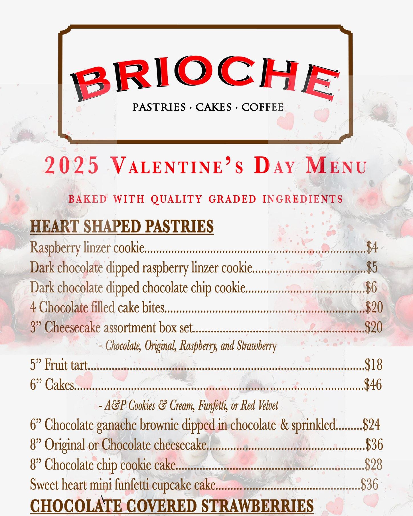 Treat your loved ones to a delightful array of pastries this Valentine's Day from our specially designed 2025 menu. Whether you're enjoying a cozy brunch or a romantic dessert, our pastries are sure to create memorable moments. Join us in savoring the taste of affection this Valentine's Day! You can place an order via our online store, by phone, or in person. Link in BIO!
•
•
•
•
•
#supportlocal #sweets #valentinespastries #valentines #montebello #pastries #shoplocal