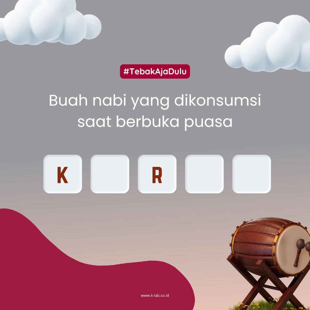 Selamat pagi Sobat K-Lab! 😊 Selamat menjalankan ibadah puasa bagi yang menjalankan ya. Kira-kira ada yang bisa melengkapi kata di atas 🧐 Tulis jawabanmu di kolom komentar ya! ⬇️👇
#TebakAjaDulu #Ramadan