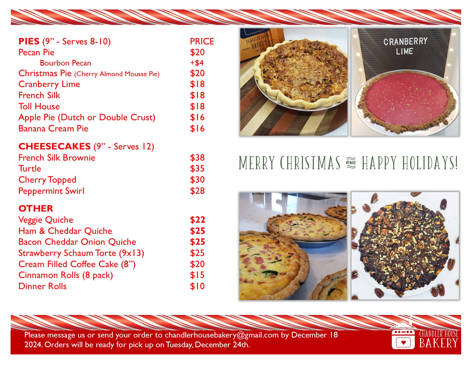 We hope you all have enjoyed your Thanksgiving and are now nursing your "food coma" and relaxing with your loved ones. With that said, Christmas is less than a month away (sorry, we're just the messenger here!) so it's time to get our Christmas offerings out to give you as much time as possible to get your orders placed. Thank you for allowing us to help you make your Thanksgiving a little sweeter, we look forward to bringing a little happiness to your Christmas gatherings too! Message us here on FB, reach out through our website, send an email or stop in at the bakery to place your orders by December 18th. Orders for Christmas day will be ready for pick up on Tuesday December 24th.
We are beyond ✨grateful✨ for all of you and this wondering community!❤