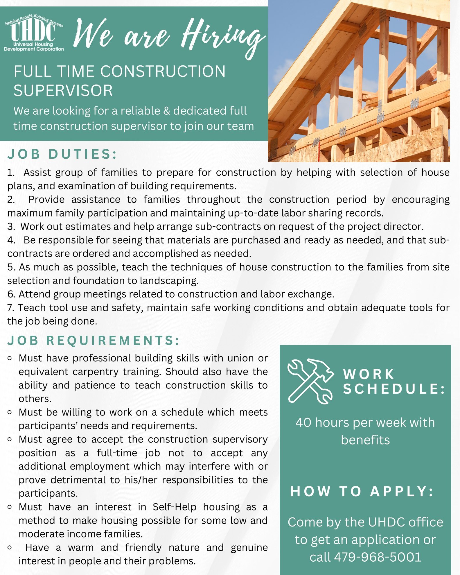 We are Hiring a Full time Construction Supervisor!