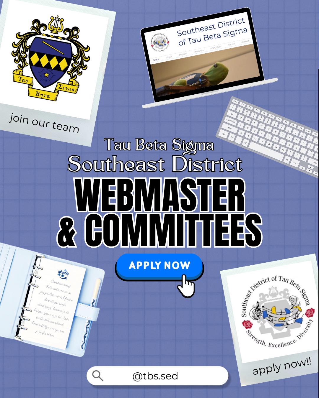 Hello, hello, hello SED!! It's time for Webmaster and Committee Applications!! These are some exciting opportunities to get involved with the Southeast District! We're seeking a dedicated Webmaster and passionate individuals to join our Social Media and Continuing Membership Education Committees. Applications are due on June 17th at 11:59pm!! Click the link in bio to apply! 🍍🐢
#TBS #SoutheastDistrict #Leadership #GetInvolved #strengthexcellencediversity #MOTSoflove