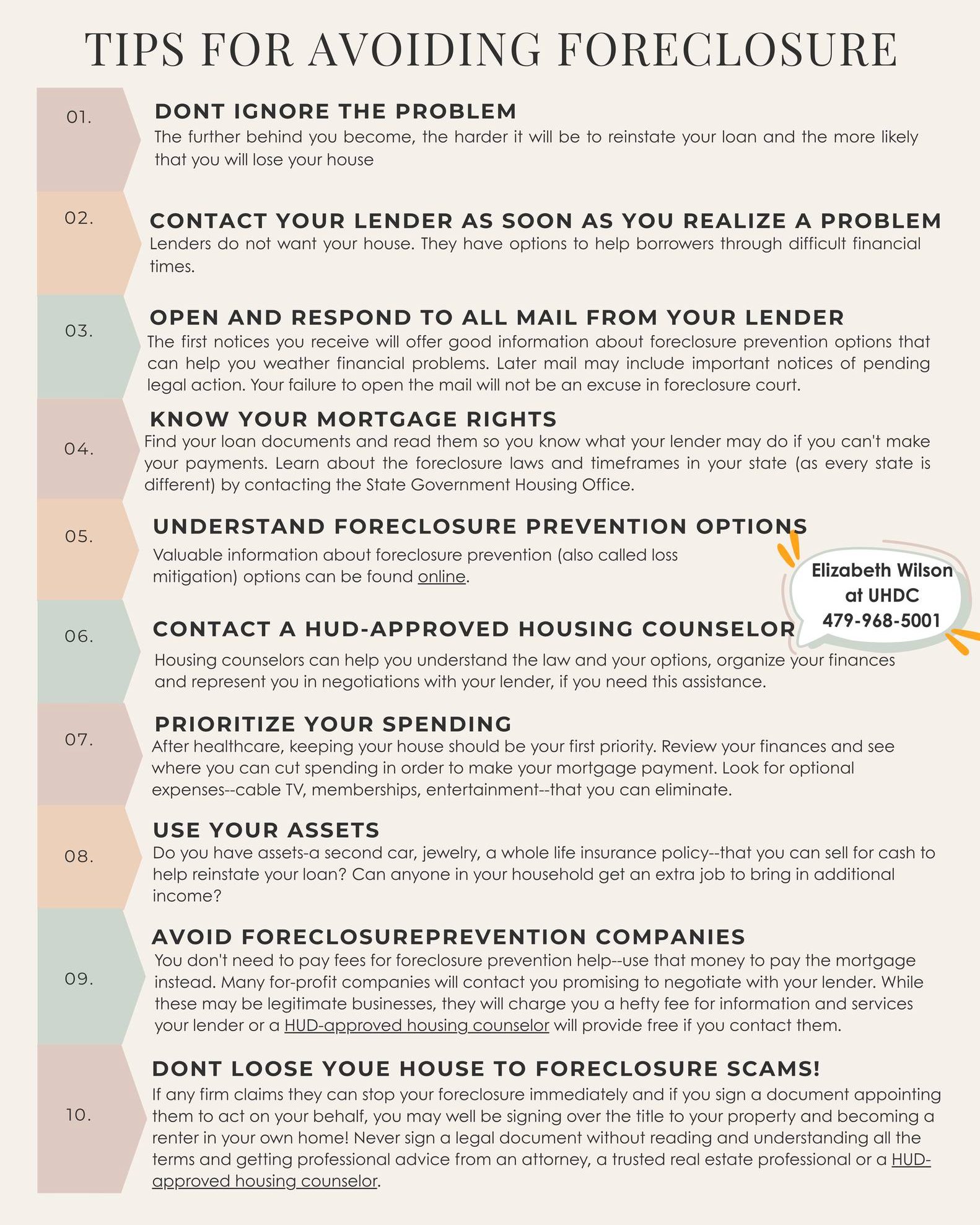 🏡 Worried about Foreclosure? You're Not Alone.
Check out these essential tips to help protect your home and your peace of mind! 💡
📌 Top Tips to Avoid Foreclosure:
✅ Communicate with your lender early
✅ Explore loan modification options
✅ Consider forbearance or repayment plans
✅ Don’t ignore mail—open all correspondence
✅ Seek help from HUD-approved housing counselors
💬 Need personalized support? Reach out to Elizabeth Wilson, our housing counselor, for guidance and resources that can make a real difference.
You're not in this alone—help is just a call away. 💙
#ForeclosureHelp #HomeownerSupport #FinancialRelief #HousingCounselor