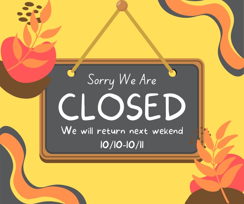 Just a quick reminder that we are closed this weekend (10/3-10/4). We appreciate every single one of you for your consistent support of our business. 💛 We're taking a quick break and will get back to it next week! Enjoy the weekend and see you all soon!