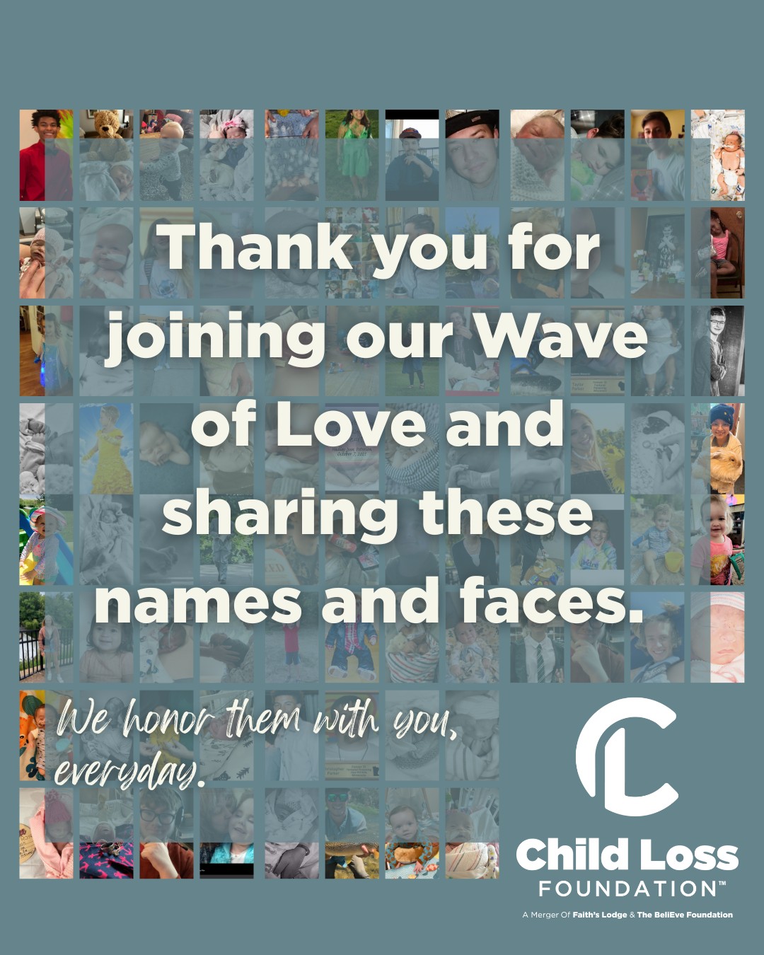 "In recognition of Child Loss Awareness Month, this collage honors the beautiful children shared in our #WaveOfLove. 💜 Thank you for remembering with us. ✨
#GlobalWaveOfLight #HonorTheirLight"