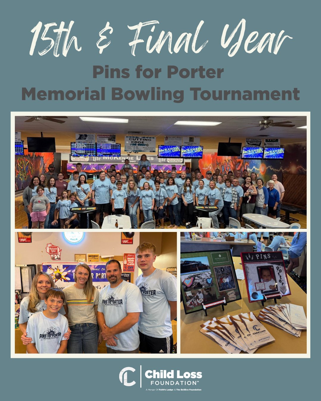 For 15 years, the Pins for Porter Memorial Bowling Tournament has brought community together in memory of baby Porter—raising over $65,000 to support grieving families.
What began as a tribute of love has created a legacy of hope. Porter’s light continues to shine. ✨
#PinsForPorter #ChildLossFoundation #HonorTheirLight #LegacyOfLove #GoneTooSoon #CommunityOfSupport