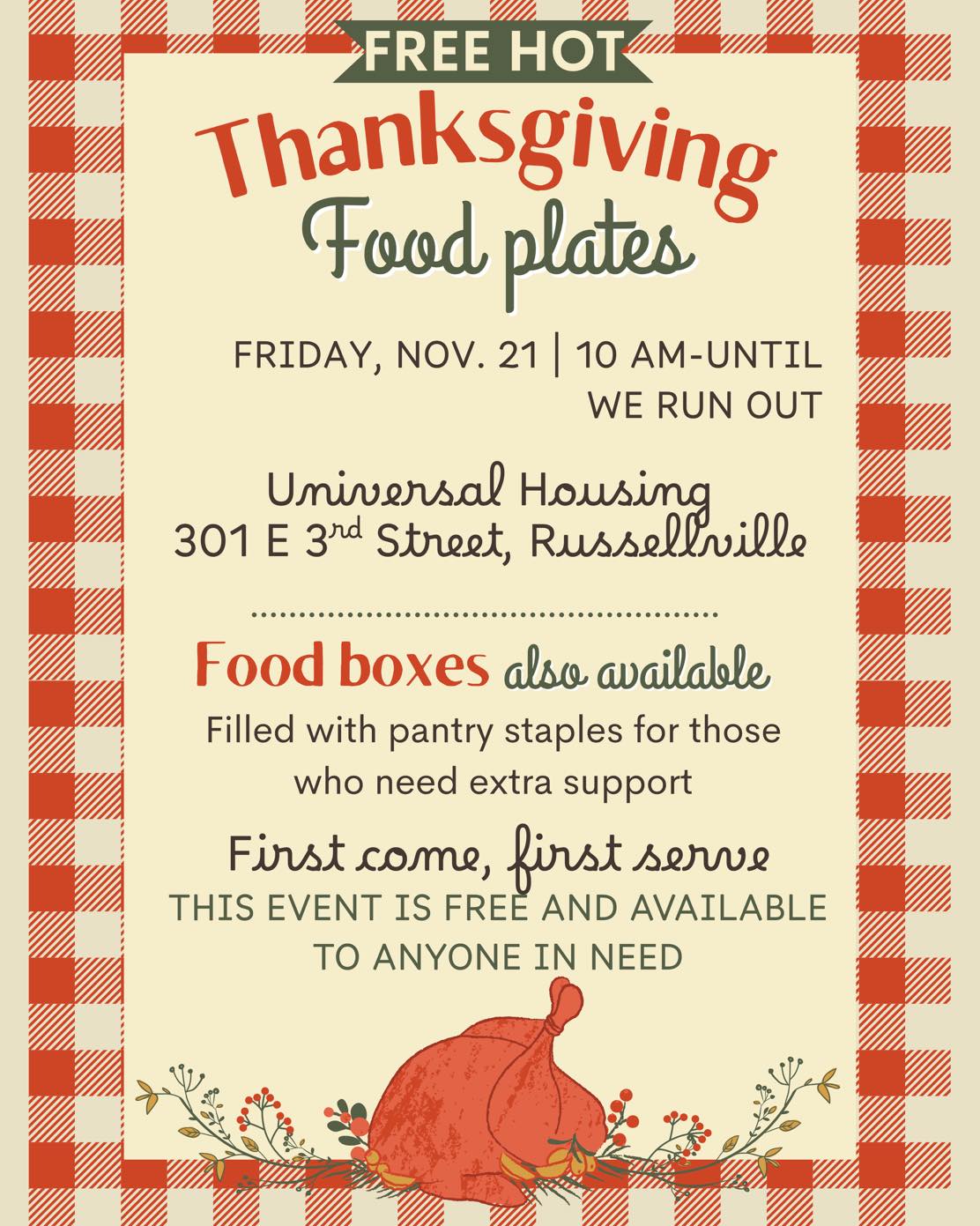 Please share! UHDC employees will be handing out hot thanksgiving food plates on Friday Nov 21st!