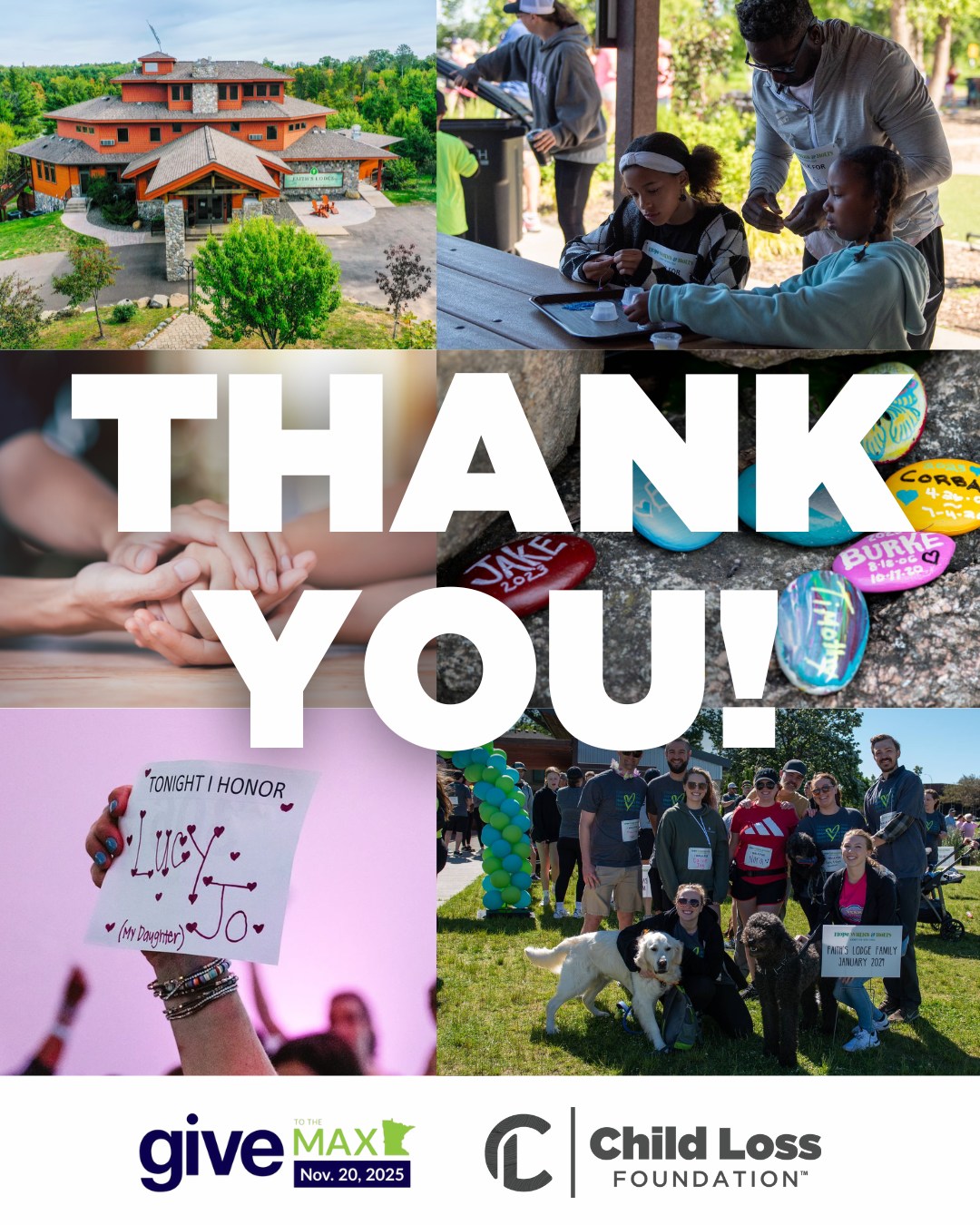 Thank you to everyone who supported us on Give to the Max Day.
We’re so grateful for this incredible community and the compassion you continue to show grieving families.
If you missed Give to the Max, there’s still time to make a difference—our Hope Heals year-end giving campaign is now underway, supporting families navigating the unimaginable loss of a child.
Link to give in bio.
#hopeheals #givetothemax #givemn #griefsupport #childlossfoundation #thankyou