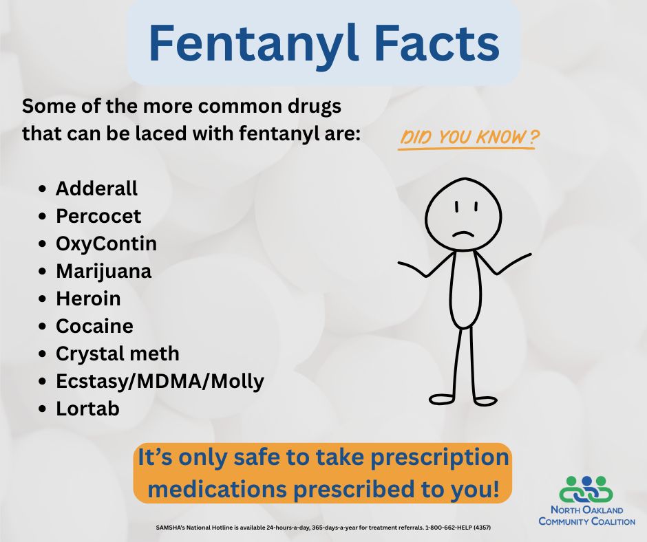 Fentanyl can be found in substances people don't expect: from counterfeit pills to recreational drugs. The truth is that you can't always know what's in something that isn't a medication prescribed to you. That's why open, honest communication about the real risks of prescription drug misuse matters so much--when we know more, we can do more to safeguard our homes and support our community!
Visit https://www.noccmi.org/prescriptions for more information and resources.