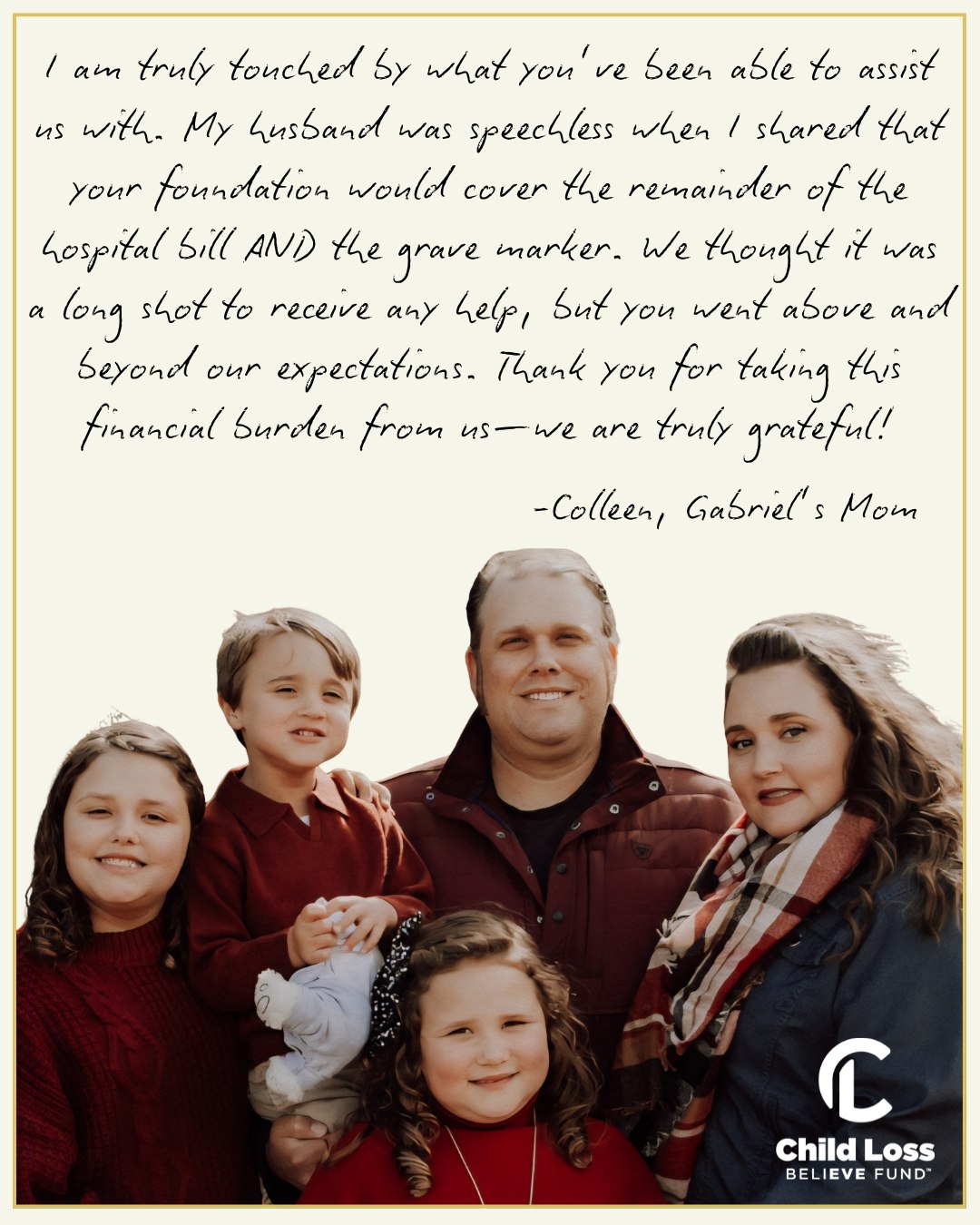 We are honored to support families like Colleen’s with the BeliEve fund, offering practical financial support and care—so they don’t have to navigate the hardest moments alone.
#believefund #childlossfoundation #childloss #griefsupport #grief #financialsupport