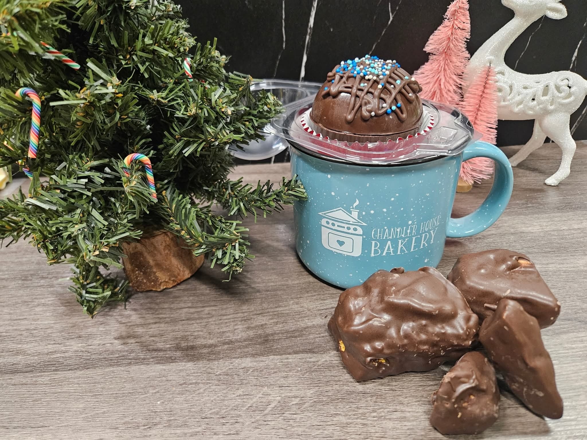 'Twas the morn before Christmas
And at Chandler House
We have bakery to share
(So please send your spouse)
The cookies were trayed
In the cases with care
In hopes that the customers
soon would be there.
More rapid than eagles
The customers came
We said hi, shared extras,
Gave orders by name
We've got schaum tortes, we've got tarts,
We've got sampler cheesecakes,
We've got pies and cookies
You won't have to go bake
To the top shelf with turtles
To the angel food candy
Now buckeyes, and truffles,
Peanut clusters are dandy.
April spoke not a word
But went straight to her work
Being a part of your Christmas
is such a great perk!
She sprang to the kitchen
To her team, gave some high praise
Hard to believe New Year's
Will he here in 8 days!
But I heard her exclaim
As the guests made their picks
Thanks for your support
See you in '26!
🎄🎄🎄🎄🎄🎄🎄
We've got lots of extra items that folks can claim in person on a first-come, first-served (no holds) basis. This is what we'll start the day with extras of.
• 9" Raspberry Frangipane Tarts
• 🍓 Schaum Torte
• Eclair Torte
• 🐢 9" Cheesecake Samplers (turtle, cherry, peppermint swirl, French silk brownie)
• 🍏 Dutch Apple Pie
• 🍒 Cherry Lattice Pie
• 🍫 Toll House Pie
• 🎄 Christmas Pie
• 🇫🇷 French silk Pie
• 🍌 Banana Cream Pie
• Dinner Rolls
• 🥓 9" Bacon Cheddar Onion Quiche
• 🍄 9" Veggie Quiche
• 🤤 Cinnamon Rolls
• ☕️ Cream-filled Coffee Cake
• SO MANY cookies and candies
• 😇 Angel food candy
• ☕️ Hot cocoa bombs
• 🧁 Triple chocolate, Vanilla, Carrot, Red Velvet Cupcakes
• 🍪 Chocolate Chip Cookies
• 🌰 Chex Mix, Caramel Apple Chex Mix, Candied nuts
• 🫙 Jars of housemade caramel!
We're open 7:30 a.m. - 3 p.m. Merry Christmas and a Happy Holiday season! 🎄🎅