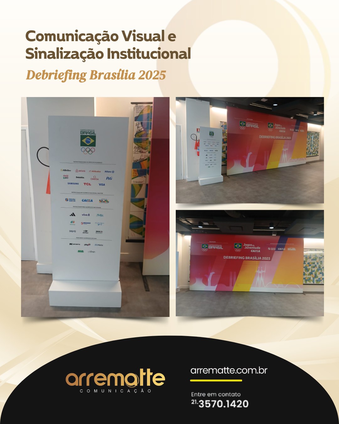 Visual à altura do esporte e da excelência olímpica.
A Arrematte foi responsável pela comunicação visual e sinalização institucional do Debriefing Brasília 2025, evento realizado pelo Comitê Olímpico do Brasil e patrocinado pela Caixa.
Cada detalhe — do painel principal aos totens informativos — foi produzido com qualidade de impressão, acabamento premium e fidelidade de cor, garantindo uma ambientação elegante, coerente e impactante.
💡 Impressão e produção visual de alto padrão para eventos corporativos, esportivos e institucionais.
#Arrematte #ComunicaçãoVisual #EventosCorporativos #ProduçãoVisual #ImpressãoDigital #Backdrops #TotensInstitucionais #DesignDeEvento #EventosBrasília #COB #JogosDaJuventude #QualidadeQueImpressiona #VisualDeImpacto
