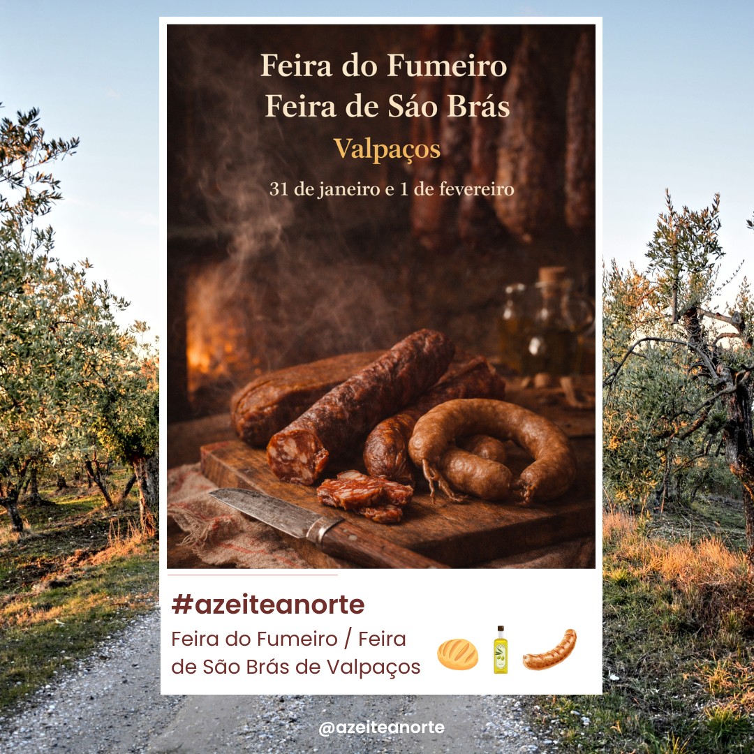 🔥 Feira de São Brás | Fumeiro Tradicional de Valpaços 🔥
No final de janeiro, São João da Corveira, no concelho de Valpaços, volta a ser palco de uma das mais autênticas celebrações da gastronomia transmontana. Nos dias 31 de janeiro e 1 de fevereiro de 2026, a Feira de São Brás reafirma-se como a mais antiga feira de fumeiro de Portugal, um verdadeiro símbolo de identidade, saber-fazer e tradição rural.
Durante dois dias, produtores, visitantes e comunidade encontram-se num ambiente de convívio e celebração, com concursos de fumeiro, mostra de produtos regionais, animação musical, chegas de bois e iniciativas ligadas ao mundo rural. Produtos genuínos, feitos à mão, que refletem o conhecimento das gentes locais e a excelência da gastronomia de Trás-os-Montes.
Um evento que valoriza o território, dinamiza a economia local e preserva um património gastronómico único.
🌿 Mais do que uma feira, é um encontro com a tradição viva, onde os sabores contam histórias e a autenticidade se sente em cada prova.
📍 São João da Corveira | Valpaços
📅 31 de janeiro e 1 de fevereiro de 2026
👉 Descubra uma gastronomia verdadeiramente transmontana e venha provar o fumeiro onde a tradição ainda manda.
#azeiteanorte #azeite #trasosmontes #altodouro #valpaços #saojoaodacorveira #feiradesaobras #feiradofumeiro #fumeiro #fumeirotradicional #gastronomiatradicional #saboresdeportugal #turismogastronomico #gastronomy #turismorural #nortedeportugal #visittrasosmontes #identidadeterritorial #slowlife #produtoslocais #portugalfood #portoandnorth #visitportugal #olivoturismo #olivoturismoportugal