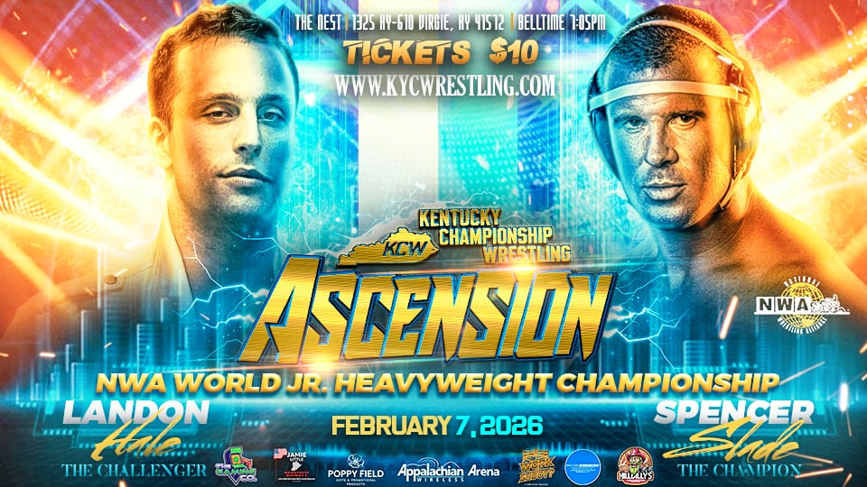 🏆 3 DAYS UNTIL ASCENSION! 🏆
The new @nwa World Jr. Heavyweight Champion, @sladewrestling , steps into hostile territory.
Across the ring stands
The Good Doctor, @landonhale3 — calculated, dangerous, and hungry for gold.
One belt.
Two elite athletes.
No room for mistakes.
This is not an exhibition.
This is a TITLE FIGHT.
#KCWAscension #NWATitle #SpencerSlade #LandonHale