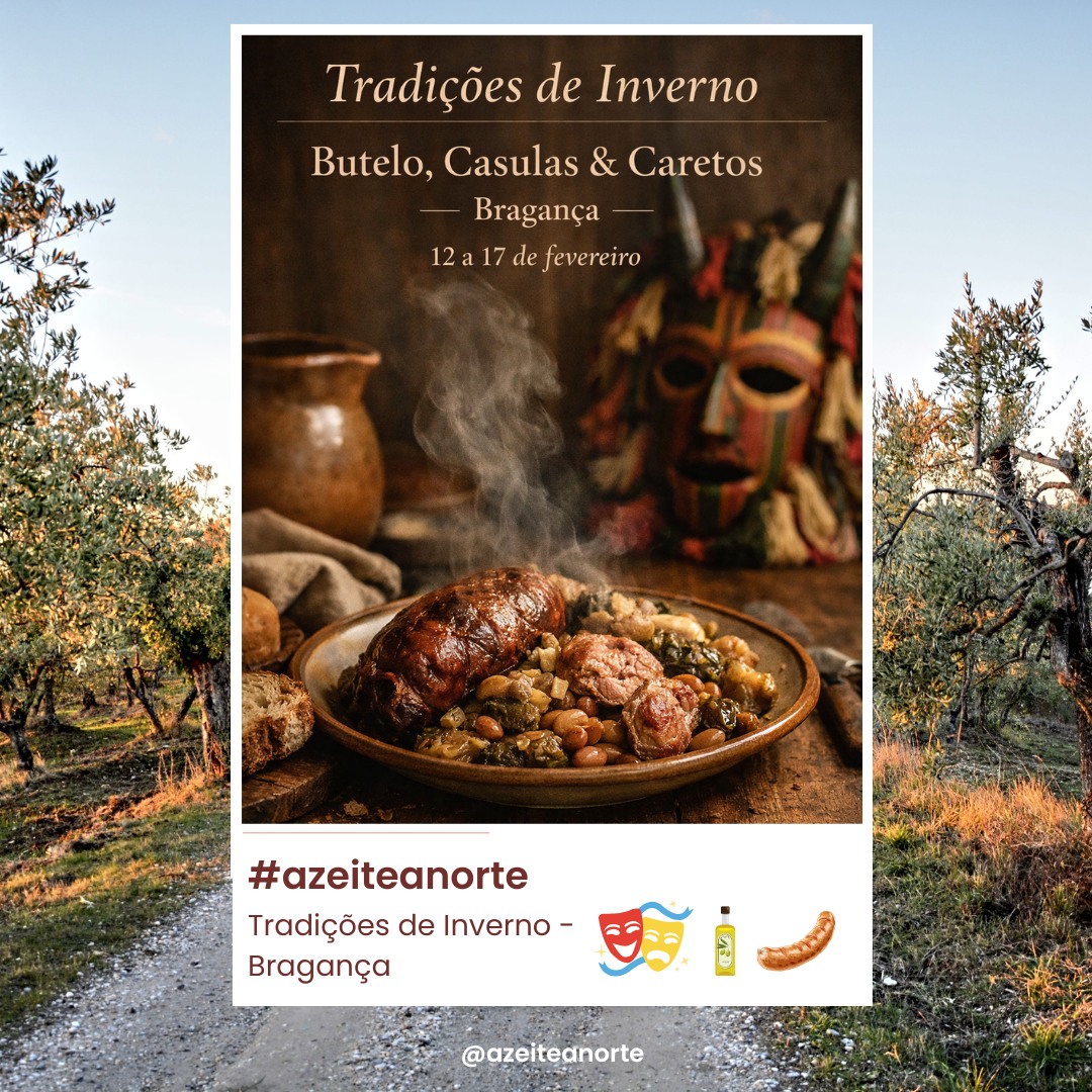 🍖🔥 Tradições de Inverno: Butelo, Casulas & Caretos | Bragança 🔥🍖
Em fevereiro, Bragança volta a afirmar-se como um dos grandes palcos da cultura e gastronomia transmontanas. Entre 12 e 17 de fevereiro, a cidade celebra o inverno como manda a tradição: à mesa, o butelo e as casulas; nas ruas, os caretos, as máscaras e os chocalhos que dão vida ao território.
O festival Tradições de Inverno – Butelo, Casulas & Caretos cruza sabores ancestrais com património imaterial, reunindo produtores locais, restauração, showcookings e artesanato, num encontro que valoriza os produtos endógenos e o saber-fazer de Trás-os-Montes. Em paralelo, Bragança acolhe a Mascararte – XII Bienal da Máscara, reforçando o seu papel como referência ibérica na preservação e reinvenção das tradições ligadas às máscaras e aos rituais de inverno.
Durante vários dias, a cidade transforma-se num espaço vivo de partilha, identidade e memória, onde gastronomia, cultura e criação artística caminham lado a lado. Um convite para sentir o inverno transmontano em toda a sua autenticidade.
📍 Bragança
📅 12 a 17 de fevereiro
🌿 Tradição que se prova, cultura que se vive.
Viaja. Descobre. Experimenta.
#azeiteanorte #trasosmontes #altodouro #bragança #buteloecasulas #caretos #carnavaldepodence #gastronomy #tradicoesdeinverno #gastronomiatradicional #saboresdeportugal #patrimonioimaterial #turismogastronomico #turismocultural #nortedeportugal #visittrasosmontes #identidadeterritorial #slowlife #visitportoandnorth