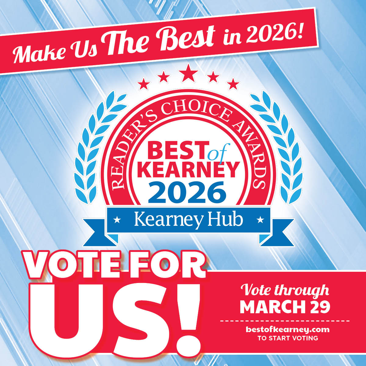 Have you been voting?! You can vote once daily between NOW and March 29!
Vote at bestofkearney.com!