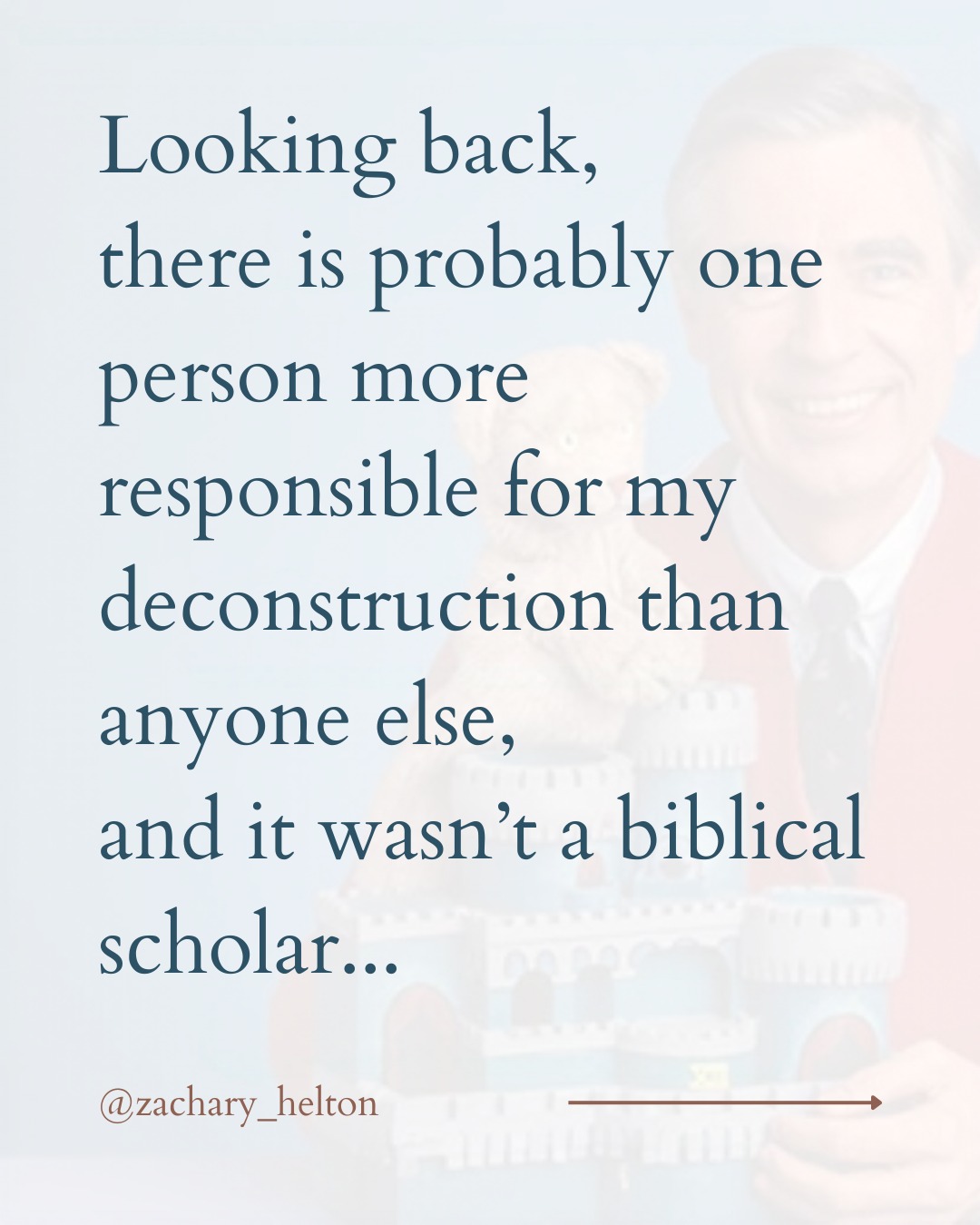 "When you go out into the woods, and you look at trees, you see all these different trees. And some of them are bent, and some of them are straight, and some of them are evergreens, and some of them are whatever. And you look at the tree and you allow it. You see why it is the way it is. You sort of understand that it didn’t get enough light, and so it turned that way. And you don’t get all emotional about it. You just allow it. You appreciate the tree.�The minute you get near humans, you lose all that. And you are constantly saying ‘You are too this, or I’m too this.’ That judgment mind comes in. And so I practice turning people into trees. Which means appreciating them just the way they are.” —Ram Dass
#faithdeconstruction #religioustrauma #healthyspirituality #spiritualabuse #MisterRogers