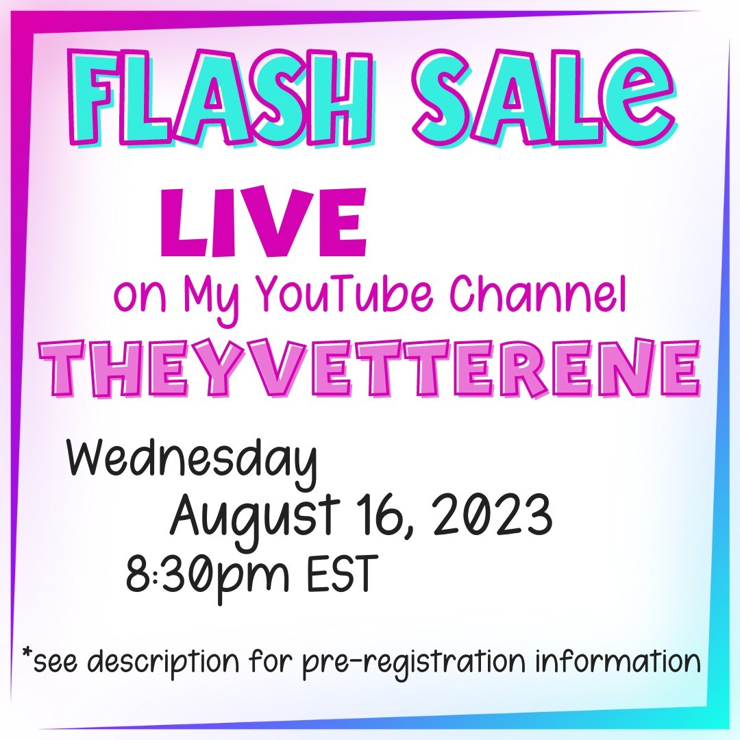 Hey y'all
I'm having a FLASH SALE on my YouTube channel, TheYvetteRene, on Wednesday, August 16, 2023 at 8:30pm EST.
There will be deep discounts on many items and you won't wanna miss it. I need to clear shelves quickly, so you are the winner in this scenario.
If you think you might want to participate, please click on FLASH SALE Pre-Registration link to pre-register. Doing so does not obligate you to purchase anything. It simply speeds up the process.
If you've ordered from my shop before, this sale will be a little different. I'm calling it "down and dirty." LOL!
This really means that there will be no-frills shipping. No pretty wrapping. This will help to make it even quicker to get to you.
If you'd like to get a text notification 30 minutes before the FLASH SALE starts, text this : THEYVETTERENE as all one word to (301) 701-4222.
See you there!
#fabricflashsale #flashsale #theyvetterene #yvetterenecreations #fabricsale #sale