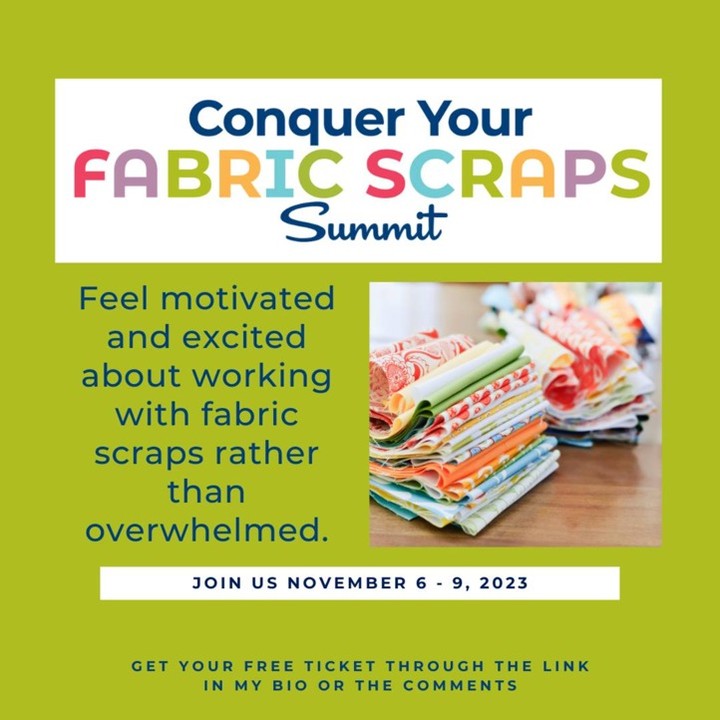 Take control of your fabric scraps with this FREE event - just for quilters and sewists who like to quilt!
Conquer Your Fabric Scraps Summit was created to share practical tips and techniques to organize and store fabric remnants as well as creative ways to repurpose scraps of all sizes. We kick off on November 6 with 4 days of action-packed presentations.
Get all the details and grab your free ticket! Link in BIO!
#conqueryourfabricscrapssummit @theruffledpurse