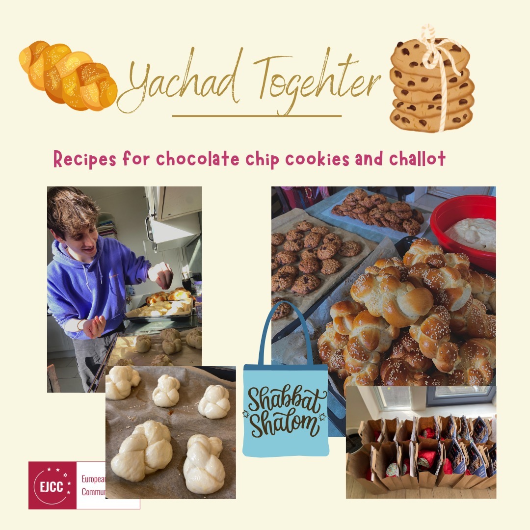Yachad Together is a beautiful project that brings people together!
Today we are not only sharing our recipes for the best chocolate chip cookies and Challot- which we bake freshly every week and bring with us to visit on Shabbat. But also asking for new people who would like to join the project.
The Yachad together project was created during Covid where many people felt isolated. Taking care of one another and reaching out to each other are key values in Jewish custody. More and more volunteers came together and went around Brussels and visited young and old.
Since then Yachad Together has become an amazing project which matches volunteers and isolated people for a supportive visit on a weekly basis!
Especially in these times it is so important to build community and stand together!
If You are interested in receiving packages and visits or know anyone that would be interested, then click here and let us know!
Enjoy your homemade baked goods and let us know what you think:)