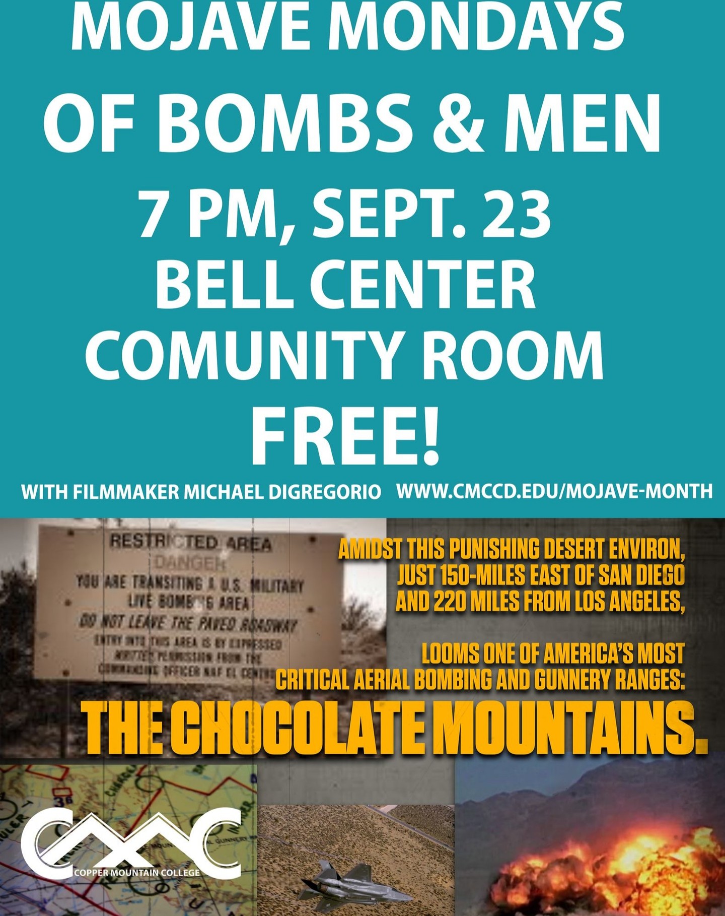 You really don't want to miss Monday night's Mojave Monday film screening at Copper Mountain College in Joshua Tree. It's a documentary, Of Bombs & Men, about the scrapper community of Niland, near the Salton Sea, as they gather scrap from the bombing range at the nearby Chocolate Mountains. It's a raw look at the scrappers and their lives, and desert journalist/filmmaker Michael DiGregorio will be there to host the event. Best of all - it's free!
#coppermountaincollege #cmc
#fightingcacti
#joshuatree
#morongobasin
#hidesert
#highdesert
#twentyninepalms
#29palms
#yuccavalley
#wondervalley
#landers
#pioneertown
#morongovalley
#morongo
#desertfilm
#niland
#saltonsea
#scrapper
#desertlife