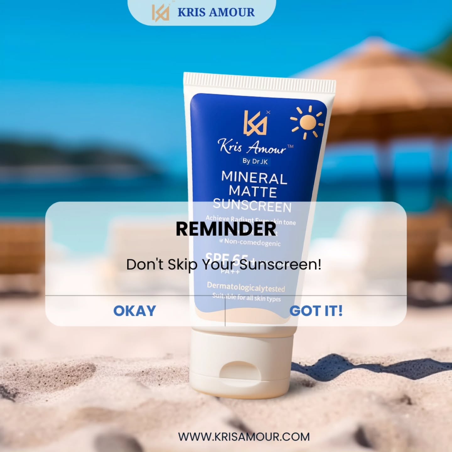 ☀️ REMINDER: Your Skin’s Best Defense is SUNSCREEN!
Beach day, city stroll, or even just working by the window — never skip your SPF! 💡
✨ Introducing the Kris Amour Mineral Matte Sunscreen SPF 65+
✔️ Non-comedogenic
✔️ Dermatologically tested
✔️ Suitable for all skin types
✔️ Achieve radiant, even-toned skin
Your glow deserves protection — and we’ve bottled it for you 💙
Click the link in bio or visit www.krisamour.com to grab yours now!
#SunscreenReminder #MineralSunscreen #MatteSunscreen #SkinProtection #SPF65 #GlowingSkin #BeachSkinCare #SummerGlow #SkincareIndia #krisamour
#pixelloomdigital