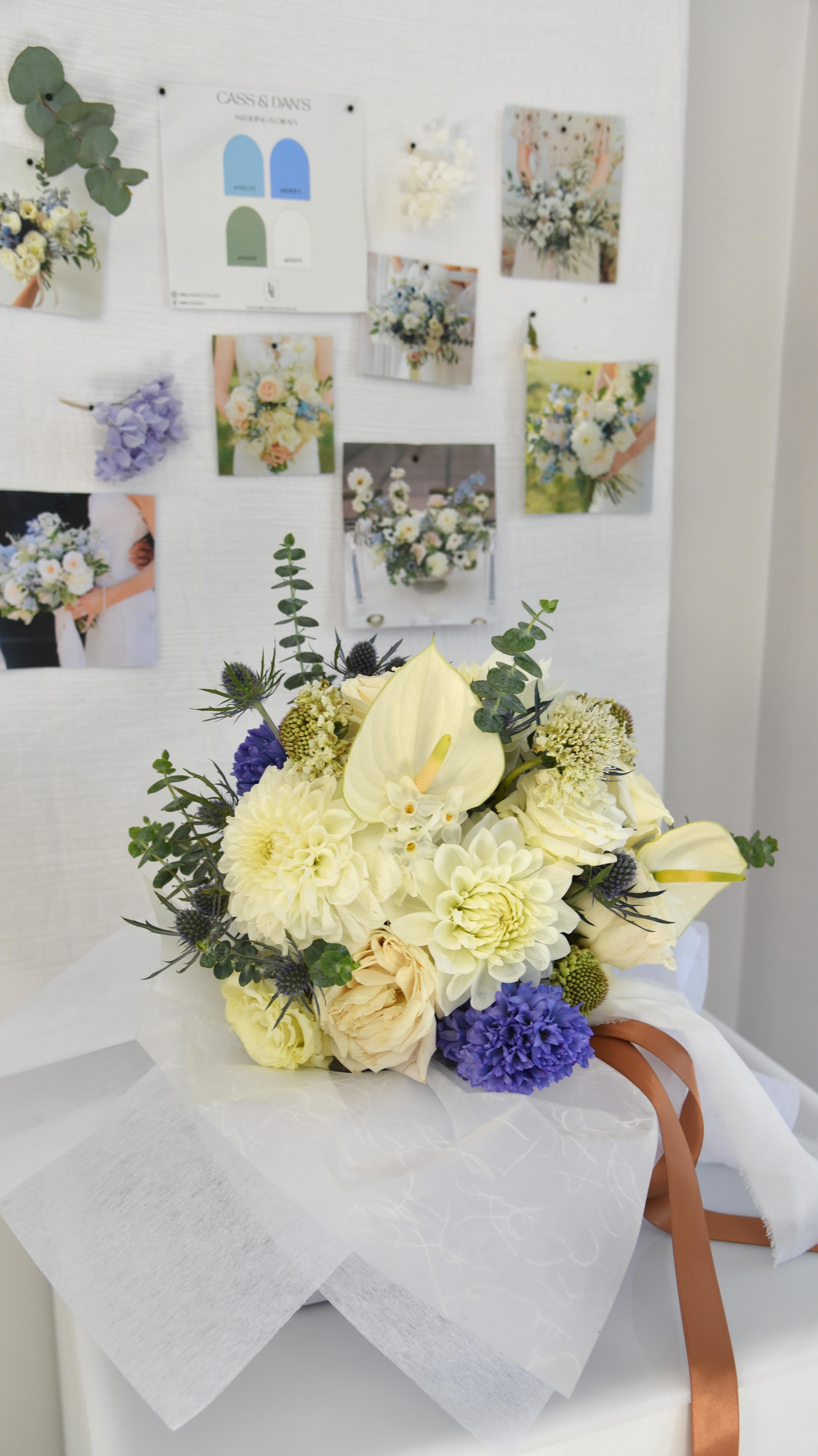 A glimpse behind the scenes of creating magic in the studio for Cass & Dan’s wedding 🤍
Not pictured is the stress of sourcing blue flowers in Queensland winter… floristry is truly a trust the process and the universe kind of job