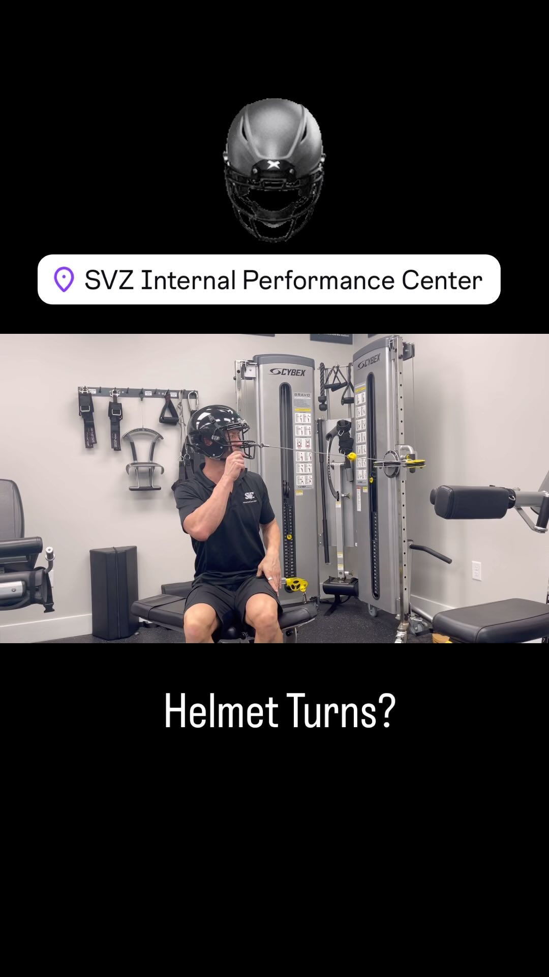 Introducing Helmet Turns lol. It may look ridiculous,, but truth is I found this far more effective and comfortable than the popular Iron Neck gadget for training cervical rotation. First, the football helmet felt much more secure than a flying saucer cranked down around my forehead like a vice grip. I found it very frustrating, even with some modifications, keeping the Iron Neck from sliding around and I found myself more distracted from the discomfort than from the challenge of the exercise. Second, I am able to hook a carabiner to the face mask, which is midline on my head versus way up top which produces torque into side bend. While using the helmet, it felt much more like a pure rotational force.
This is simply a personal experiment. Advanced stenosis in my cervical has made lateral motion extremely limited and sagittal plane motion, particularly into extension, often leads to a sensation of impingement. Rotation is the only plane that feels semi normal. The moral is always to choose exercises that best suite the individual’s unique idiosyncrasies. Exercises themselves have no hierarchy. They are merely tools that can and should be adjusted to best suite the job. Personally, Helmet Turns (trademark pending), are on the table moving forward. #SVZperformance #ExperienceTheDifference #internalfocus #internalperformance #sustainableexercise #exercisemechanics #personaltraining #personaltrainer #fitness #workouts #muscle #customfitexercise #exercise #resistancetraining #supportsmallbusiness #strengthtraining #daviefl #plantationfl #sunrisefl #westonfl #coopercityfl #neck #neckexercises #cervicalexercises