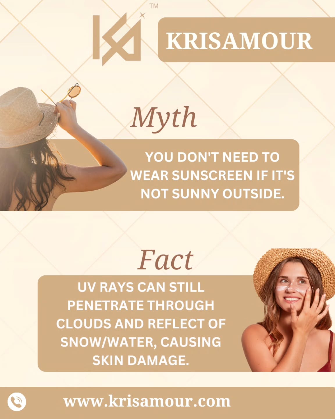 MYTH BUSTER ALERT! ☀️
Think sunscreen is only for sunny days? Think again!
Fact: Harmful UV rays can still sneak through clouds and bounce off snow or water, silently damaging your skin every single day!
So whether it’s cloudy, cold, or cool — your skin still needs protection. 💪✨
Protect your glow 365 days a year with KrisAmour’s Mineral Matte Sunscreen — your everyday shield against premature aging, sunspots, and UV damage.
Lightweight & non-greasy
Mineral-based protection
Perfect under makeup
Shop now: www.krisamour.com
#GlowWithKrisAmour
Comment "☁️" if you're guilty of skipping sunscreen on cloudy days
#SunscreenMyths #SkincareFact #UVProtection #EverydaySunscreen #KrisAmour #MineralSunscreen #MatteSunscreen #SkincareRoutine #DermatologistRecommended #SunSafeSkin #IndianSkinCare #CrueltyFreeBeauty #SPFeveryday #GlowWithConfidence #pixelloomdigital