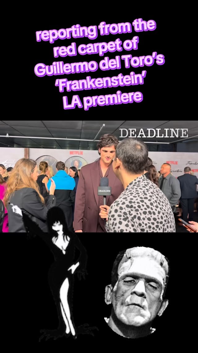 My red carpet coverage from last night’s premiere of @netflix’s #Frankenstein for @deadline… and proof that Jacob Elordi loves my @therealelvira shirt