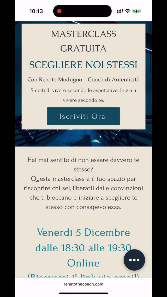 ✨ SCOPRIRE CHI SIAMO DAVVERO: UNA SCELTA CHE PARTE DA NOI ✨
Spesso viviamo seguendo aspettative che non sono nostre: quelle della famiglia, della società, del lavoro… e finiamo per metterci sempre all’ultimo posto.
Ma cosa succede se, anche solo per un’ora, decidiamo di scegliere noi stessi?
🎓 Venerdì 5 dicembre alle 18:30 terrò una masterclass gratuita intitolata “Scegliere noi stessi”, un’occasione per fermarci, respirare e tornare al centro della nostra vita.
Nel video allegato troverete passo passo come iscrivervi: è davvero semplice e immediato!
👉 Per saperne di più e prenotare il vostro posto:
🔗 www.renatothecoach.com/brochure-masterclass
Una volta iscritti, riceverete una mail con il link di accesso alla masterclass.
Concedetevi questo spazio. Ve lo meritate. 💛
#Masterclass #Coaching #CrescitaPersonale #SviluppoPersonale #Benessere #Mindset #ScegliereNoiStessi #SelfCare #Consapevolezza #Motivazione #Formazione #RenatoTheCoach