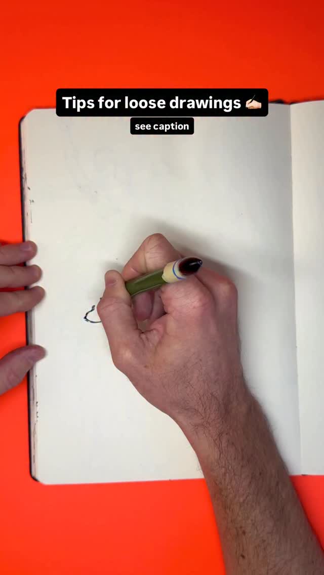 No, it’s NOT about the pen! 🖋️ The tips I have listed below will help a lot more. If you want to practice them together, check out my course, Zero to Sixty, which kicks off tomorrow! 🏁
1.) Improve your drawing SPEED 🔥 Set a timer that feels too fast—like one minute for one gesture. This way, your eye and hand will be forced to JUST GO FOR IT. Sure, you might make worse work at first, but slowly your lines will become more bold and decisive, and when you slow down again, this quality will remain.
2.) Measure twice, cut ONCE. 🔪 Part of becoming faster is becoming more economical. Many artists draw and redraw the same line two or three times, but this communicates uncertainty. So, if something is challenging, hover your pen over the line you want to create and only put the pen down when you’re ready to commit.
3.) Use new values 🏆 Give yourself new criteria to assess your progress besides accuracy. Instead, name and aim for other values like “character” or “expression.”
4.) Hold your pen like a paintbrush 🖌️ You should be drawing with your shoulder, elbow, and wrists, not just your fingertips. Along these lines, try drawing at a bigger scale—like 18x24” newsprint.
5.) Be consistent. 🔁 10 or 20 minutes per day is better than 6 hours once a month. Especially with common subjects, like people, drawing is about muscle memory and needs to be sharpened often.
What did I miss? Any other ideas 👀
#drawingtips #quicksketches #sketchbook