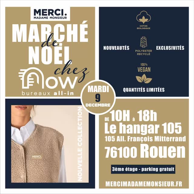 🎄✨ MARCHÉ DE NOËL ✨🎄
🗓️mardi 9 décembre
📍 NOW Hangar 107 – Rouen
🕙 10h → 18h
Venez découvrir la nouvelle collection @mercimadamemonsieur , des idées cadeaux et une ambiance magique !
On vous attend 🎁💫
