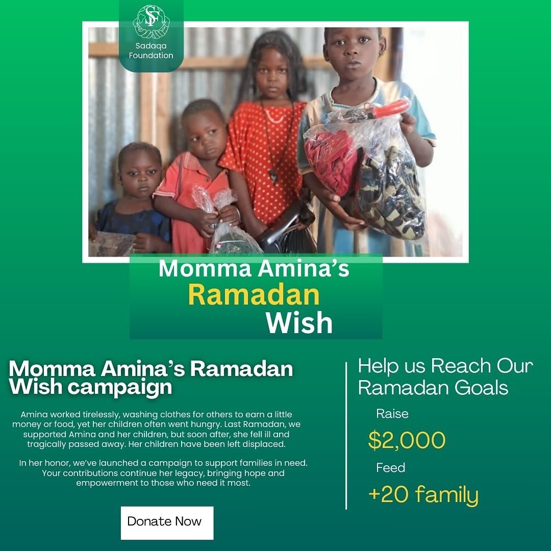 Last year, we asked Abdirashid, our on-site coordinator, to help find families in need during the final 10 days of Ramadan. One family we encountered was led by Amina, a single mother who had arrived at the IFO Refugee camp with her seven children. Amina worked tirelessly, walking long distances to wash clothes for others, earning small amounts or food, but often her children went to bed hungry. Despite living in poor conditions, Amina remained determined.
During Ramadan, we supported Amina and her children, but shortly after, Amina fell ill and tragically passed away. Her children were left orphaned— the girls went to Somalia with their grandmother, while the boys stayed in the camp.
In remembrance of Amina’s strength and sacrifice, we’ve launched a campaign in her honor. Your contributions will continue her legacy, helping families support their loved ones. Every donation makes a difference, giving hope and empowerment to those in need.
👉🏼 Click the link in our Bio to Donate Now
#Aminalegacy #supportRefugees #ramadanspirit🌙