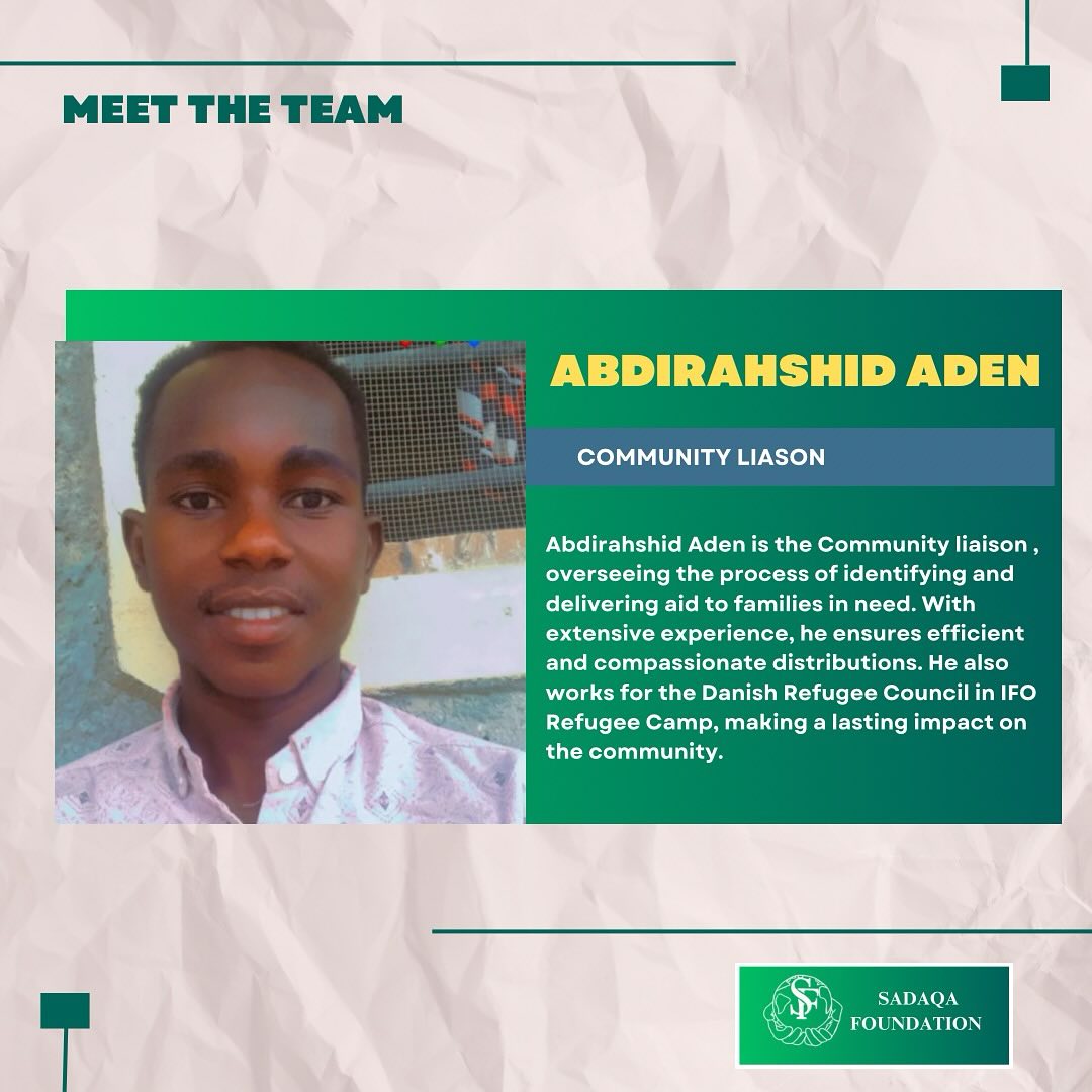 Introducing the team- Abdirahshid Aden- The man responsible for making sure your Sadaqa and our food distributions reach the families we serve! None of this is possible without him! A truly remarkable guy!
#Sadaqa #savinglives #helpingfamilies #compassion #blessings #leadership #kindness
