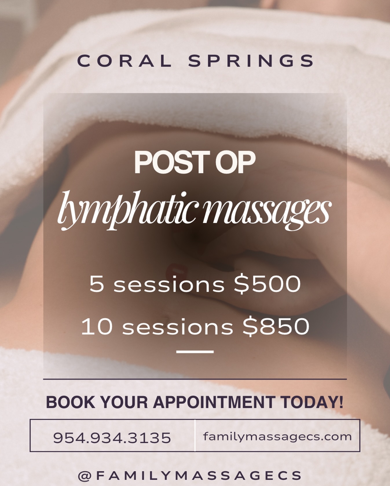 Recover faster and feel better with our Post-Op Lymphatic Massages—designed to reduce swelling, promote healing, and enhance your results. 💆♀️✨ Book now at our special promo price and give your body the care it deserves! 📲 DM to schedule your session today!
•
•
•
#CoralSpringsPostOp
#LymphaticMassageCoralSprings
#CoralSpringsWellness
#HealingInCoralSprings
#CoralSpringsBodyCare
#massagetherapy
#coralsprings