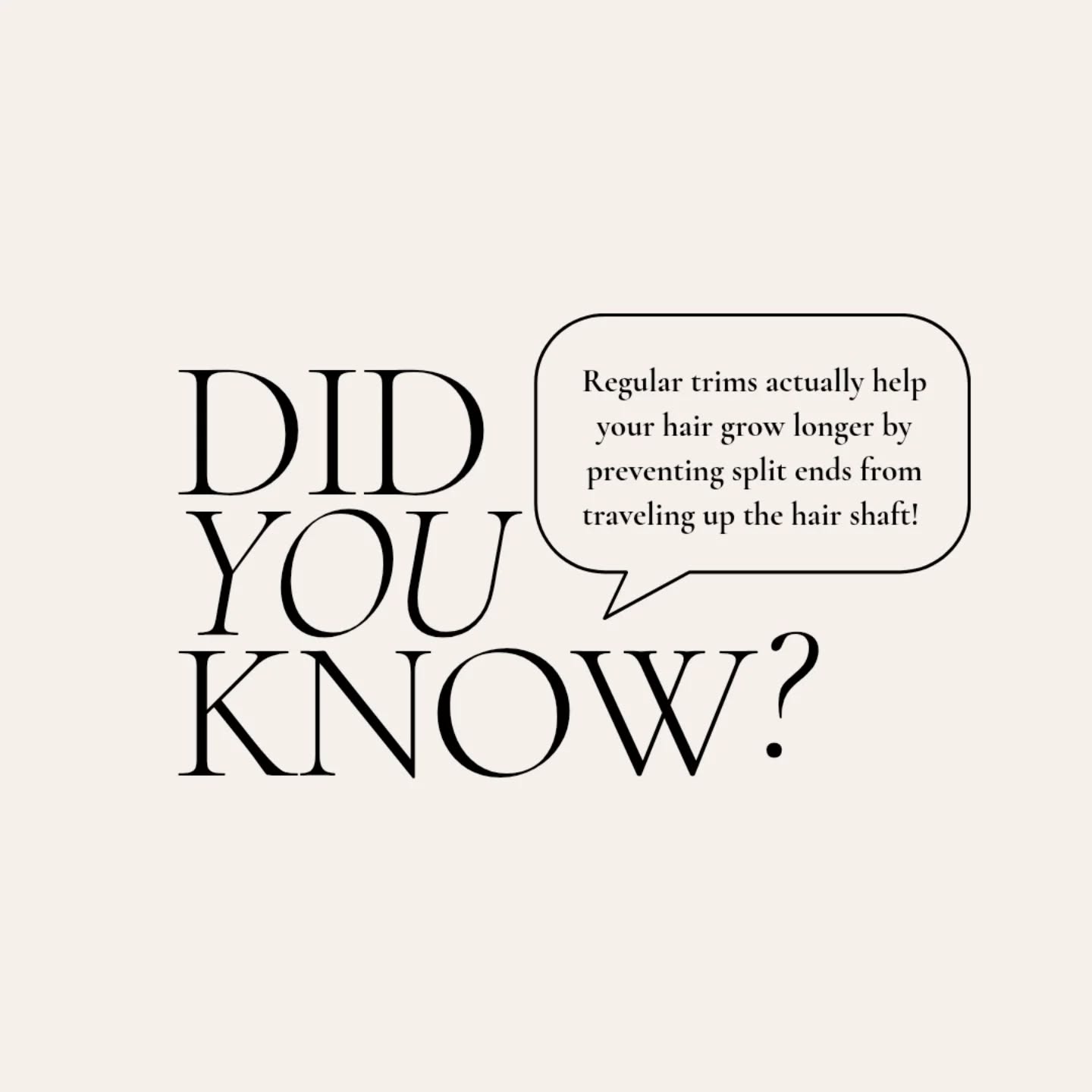 Did you know: Regular trims = healthier, longer hair! ✂️ Trimming your hair every 6-8 weeks helps prevent split ends from traveling up the shaft, which keeps your hair strong and lets it grow without breakage. Think of it as a little maintenance for long-term hair goals!
Need a trim? We’ve got you! DM us or visit our website to chat with us