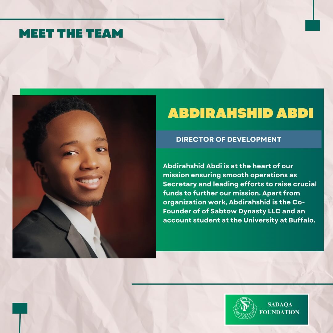 Introducing the team- Abdirahshid Abdi- His compassion and unwavering dedication to helping those in need have made him a valuable asset to our team, as he goes above and beyond to provide support and make a meaningful impact in the lives we serve!
#sadaqa #helpingfamilies #savinglives #Feedingchildren #Blessings #ramadan #kindness #generousity #ubuntu #knowledge #compassion