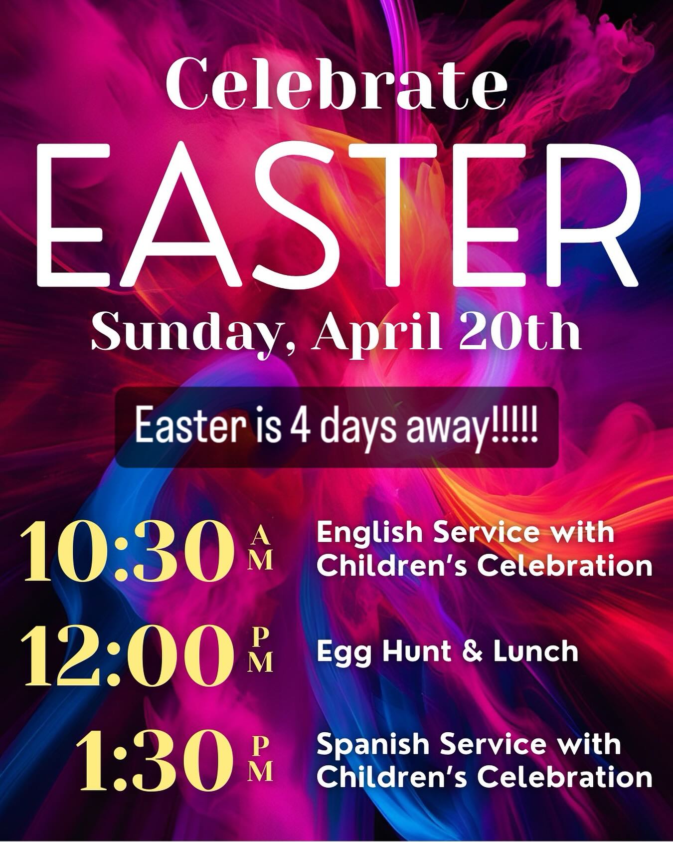 Easter is 4 days away!!!
¡4 Días Hasta Pascua!