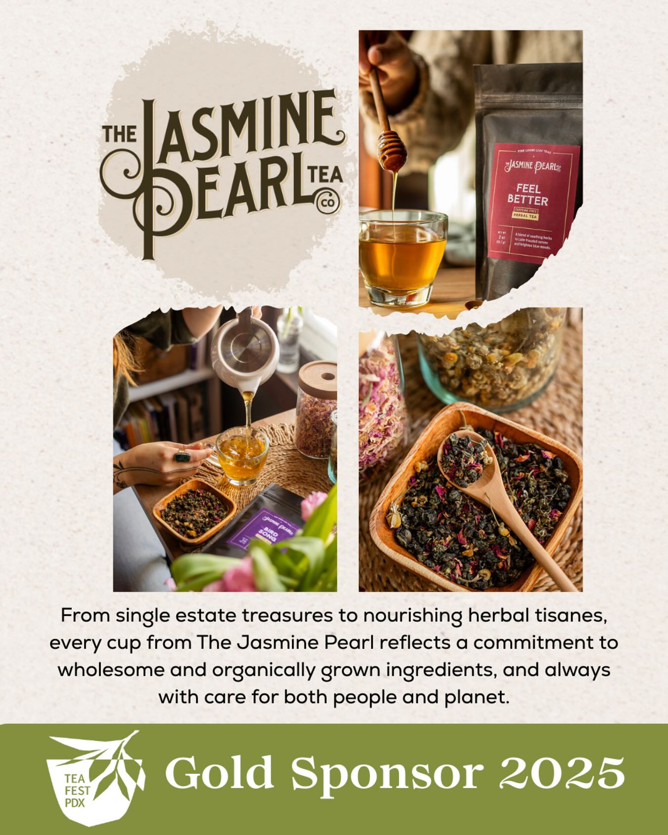 Founded right here in Portland in 2004, @thejasminepearl has been at the heart of the city’s vibrant tea community for 20 years. Known for their expertly handcrafted loose-leaf teas, and artful blends, this locally grown company is a true gem in the world of specialty tea.
•
From single estate treasures to nourishing herbal tisanes, every cup from The Jasmine Pearl reflects a commitment to wholesome and organically grown ingredients, and always with care for both people and planet. 💚
•
Fun fact: The Jasmine Pearl was a proud sponsor of our very first TeaFest PDX in 2017!
•
Let’s raise our cups to this beloved local tea company and celebrate 20+ years of tea magic! See you at TeaFestPDX!
•
#teafestpdx #thejasminepearl #20years #pdx #portland #portlandevents #tea #teaculture #wellness #goldsponsor #pdxtea #teacommunity