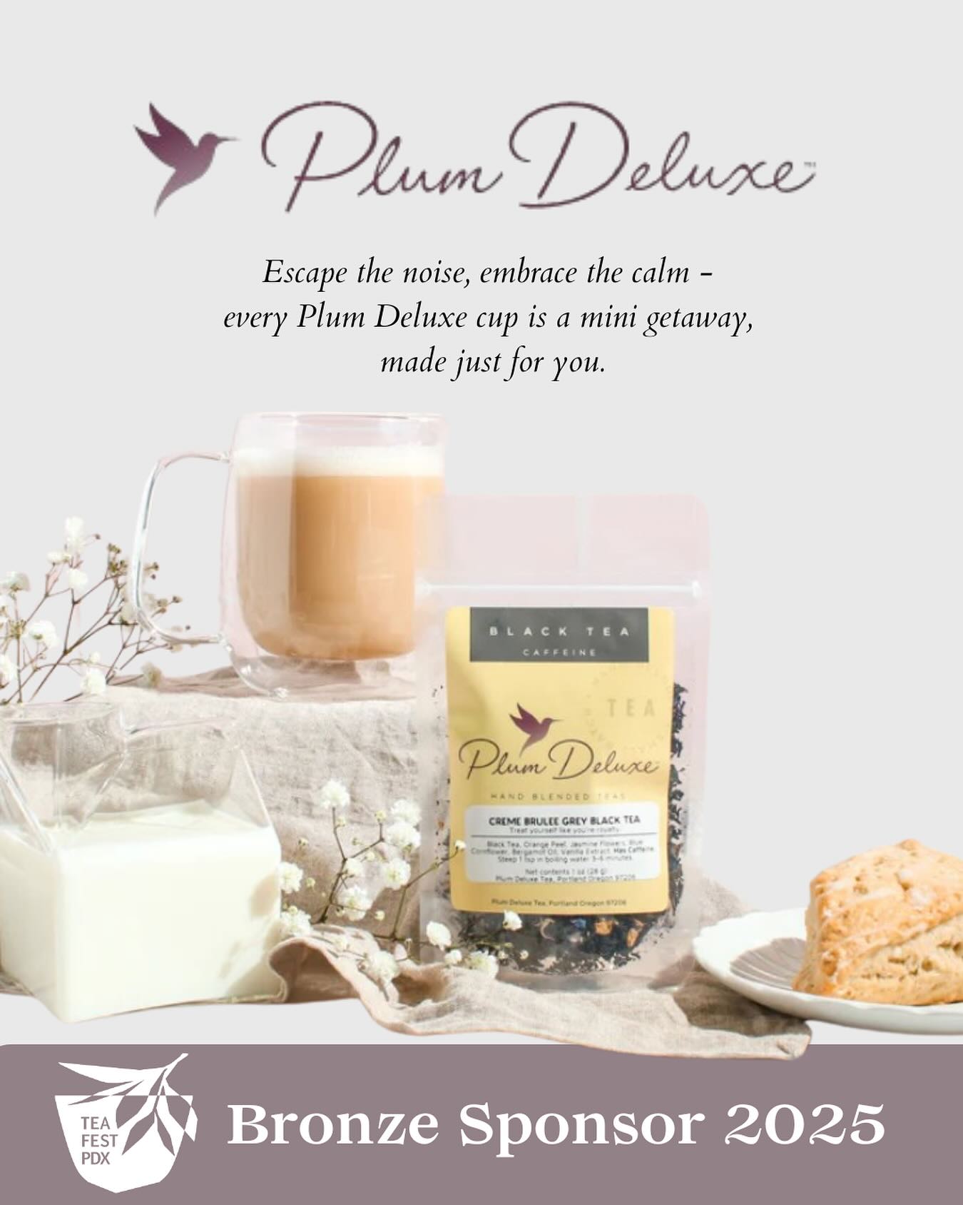 Plum Deluxe, one of our Bronze Sponsors & based here in Portland, was founded as a tribute to a beloved mother’s zest for life, and that enduring spirit is infused into every tea they create. Each blend is a fusion of places and memories, inspired by the founder’s travels through the tea-scented corners of Scotland and the cozy cafés of Amsterdam.
✨
Every ingredient is sourced with care from trusted farms and families, and each recipe is tested extensively to ensure a consistently exceptional experience. Even on the busiest days, when there’s just time to toss a tea bag into a travel mug, Plum Deluxe ensures that quality, comfort, and intention are never compromised.
✨
At its heart, Plum Deluxe is more than a tea company, it’s a community. A place where people from all walks of life can come together, share in a moment of calm, and be reminded that even in the midst of a full life, there’s always time for a meaningful cup of tea. 🫖✨
•
#tea #teacommunity #pdx #portland #teafestpdx #sipandsavor #travel #tealife #relax #sponsor