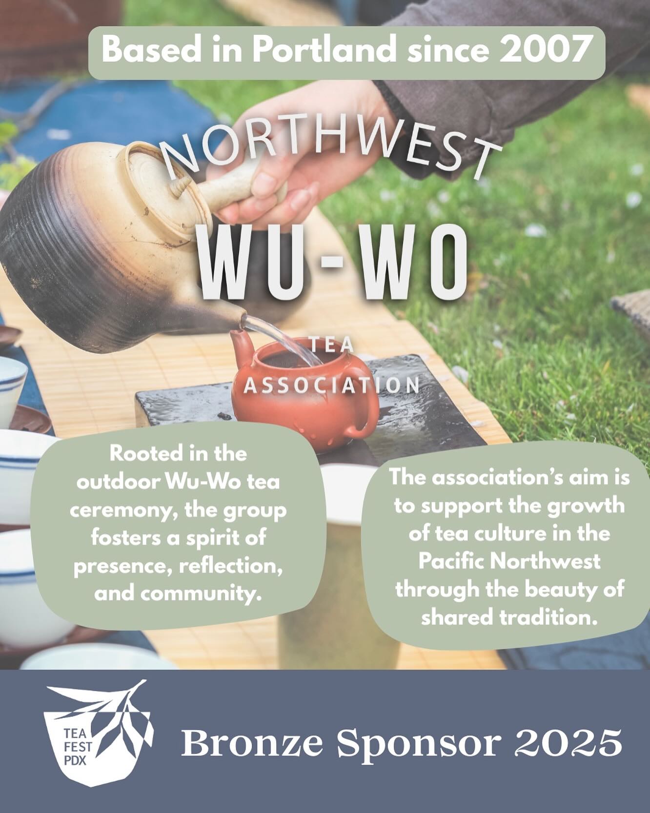 Introducing @nwwuwotea, a bronze sponsor for 2025!✨🫖 The NW Wu‑Wo Tea Association in Portland, Oregon, has fostered a tradition of outdoor tea ceremony since 2007, meeting each second Sunday to connect through nature, and tea. Inspired by the selfless, egalitarian practice of Wu‑Wo (无我) translating to “void of self”, participants quietly brew and serve tea in a circle, honoring the spirit of giving without expectation. Throughout the year they present public ceremonies, seasonal trainings, tastings, and lectures to cultivate appreciation of a gracious tea tradition across the Pacific Northwest.
•
#tea #teafestpdx #nwwuwo #teafestival #pdx #portland #pnw #community #tealife #teaceremony
