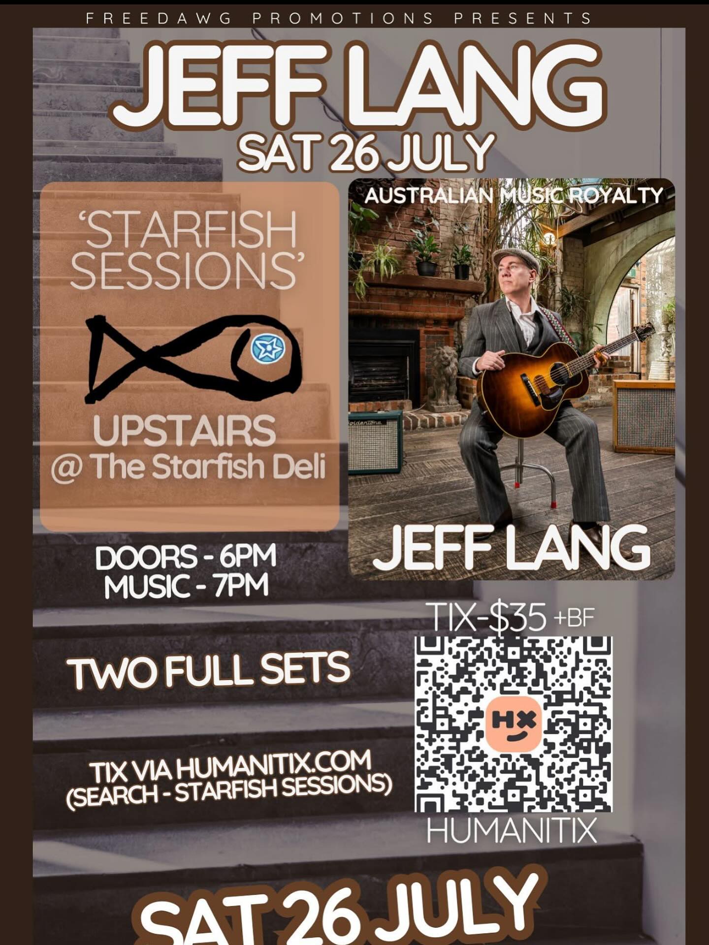 Still a low but a few tickets left but you will need to get in quick. Jeff Lang headlines our second ever ‘Starfish Sessions’ live gig. Tickets are available via Humanities. Don’t forget if you’d like dinner downstairs before the show to book a table, show them your tickets and get 10% off your bill. There’s a limited pizza menu upstairs for the gig also and a fully stocked bar #jefflang #livemusic #batemansbay #eurobodalla @jefflangmusic @starfish.waterfront #nightlife #saturdaynight #lovethebay