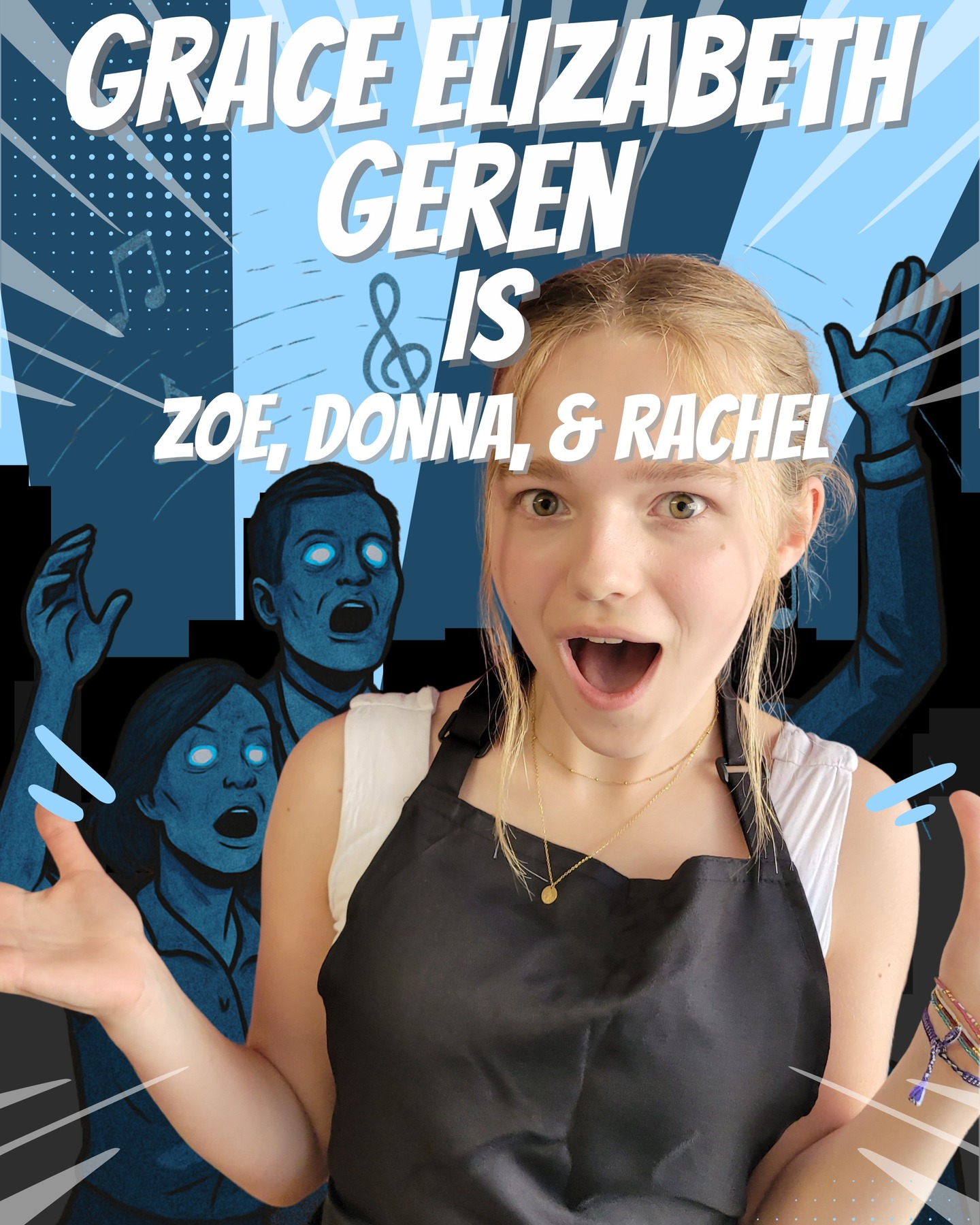 Meet Grace!
Grace has been doing theater for 4 years and is very excited to be in her second show at CAA. She is going into her sophomore year at CHHS. Grace loves performing and is a part of the New York City Childrenâs Chorus. Her favorite role she has played is Katherine in Newsies. Apart from the theater, she enjoys reading and making crafts.
Come see Grace in The Guy Who Didnât Like Musicals from August 1 - 3