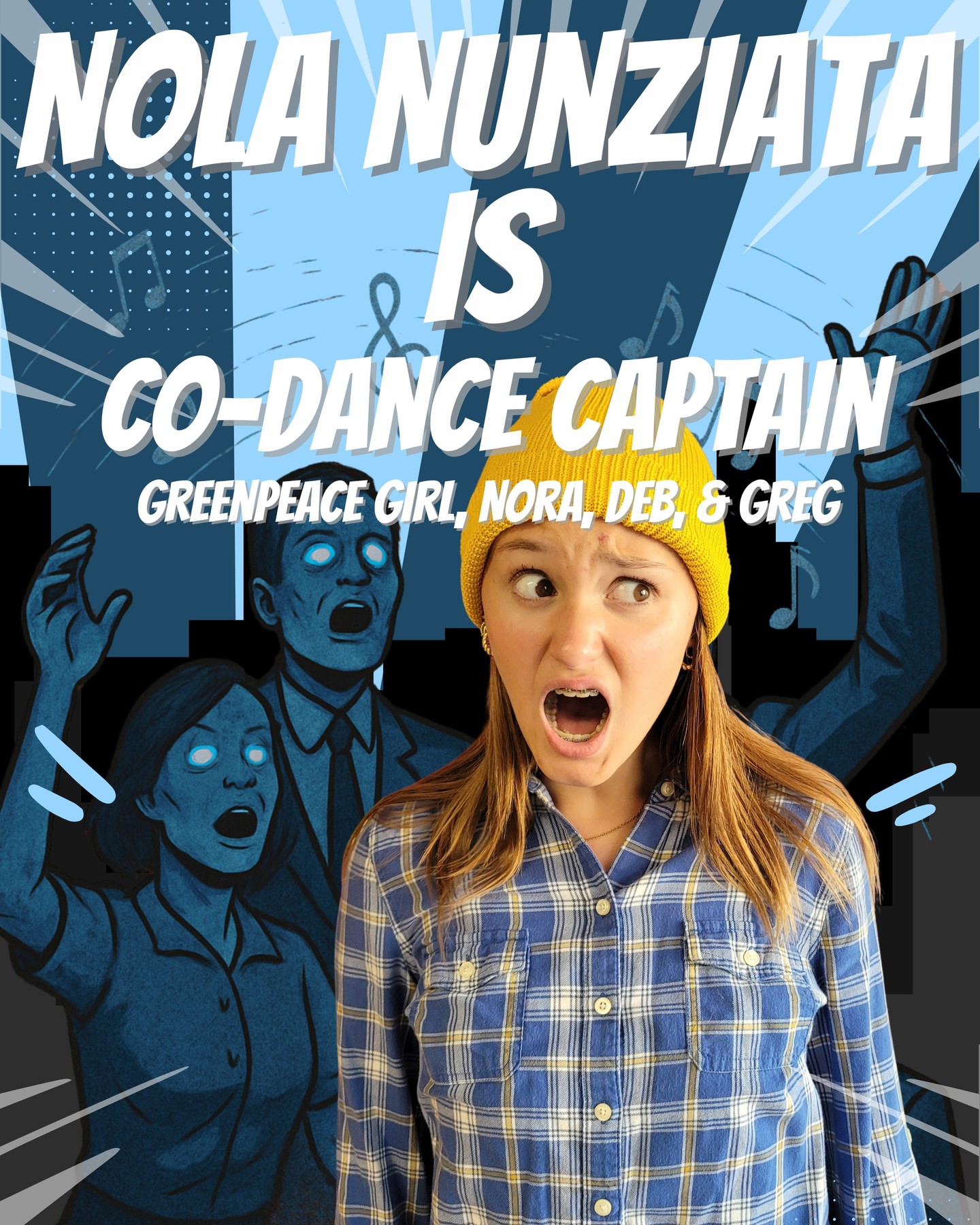 Meet Nola!
Nola is so excited to be participating in the CAA summer show this year as Greenpeace girl, Nora, Deb, and many other characters in this show. In the past, she was in Hello Dolly (Ermengarde) and The Little Mermaid (Flotsam) at Hen Hud High School, Descendants (Mal) and Mean Girls (Dance Captain) at CAA, and many other previous shows. When Nola is off the stage, sheâs into dancing, shopping, fashion, and hanging out with Erin. Overall, Nola is so grateful for this experience. She is thankful for Joe, Myrlin, Emily, all of the stage crew, the cast, and her family. She really is so thrilled and loves everyone in this process!
Watch Nola as Co-Dance Captain this weekend at the Croton Academy of Arts!