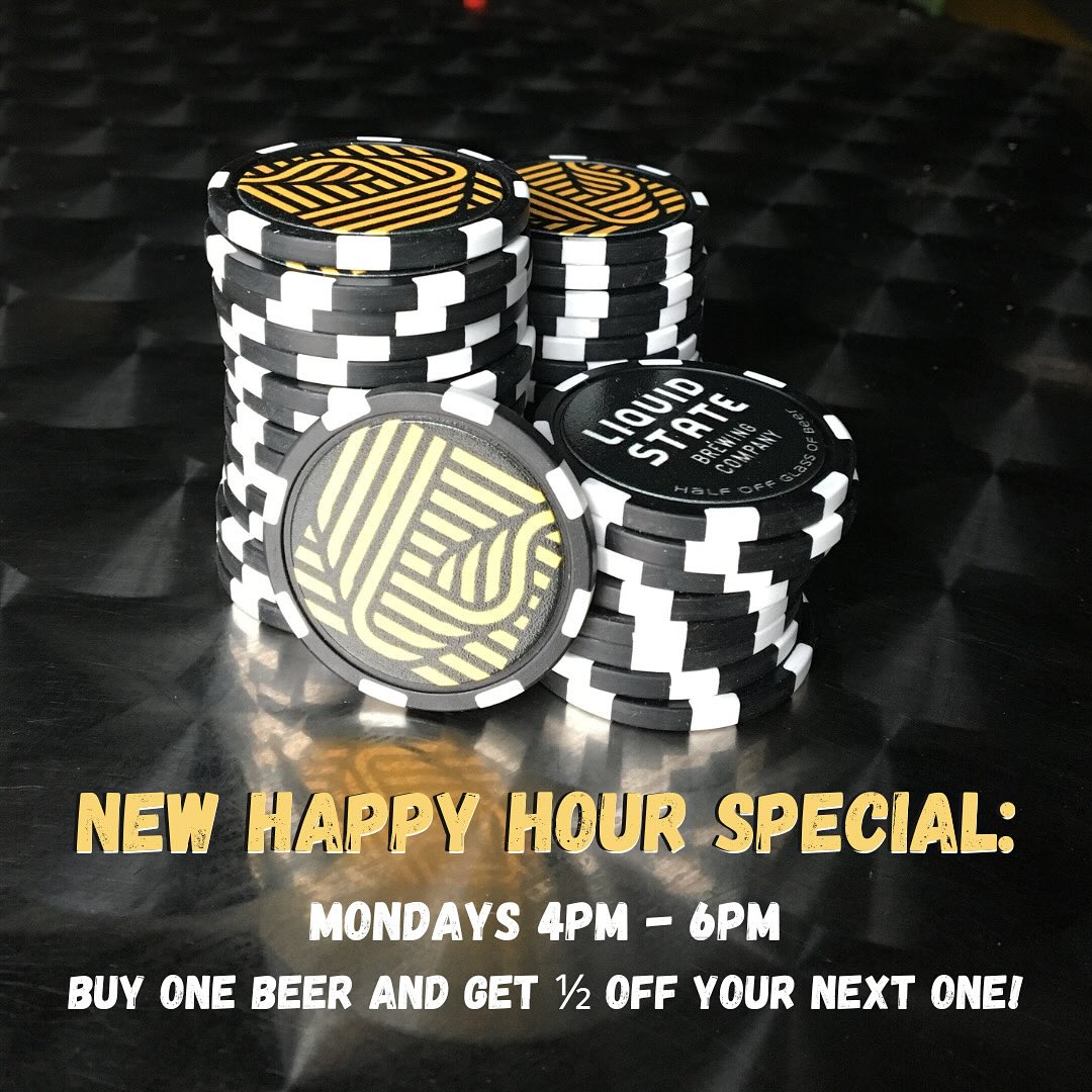 We’re updating our Happy Hour offerings! 🍻
Join us on Mondays from 4PM - 6PM - buy one full pour beer, get a token for 1/2 off your next full pour beer. Only at Liquid State Brewing, only on Mondays! 🎉
#liquidstatebeer #happyhour #craftbeer #ithacany #bogo #drinkspecial #thinknydrinkny #mondaydeals