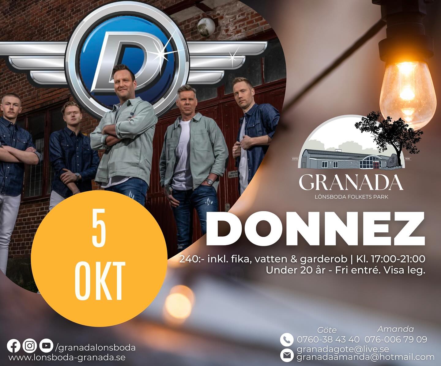 Imorgon är ni hjärtligt välkomna på dans till @donnez_band! I maj hade vi publikrekord på 436 personer - Blir det en repris månne tro? 😍🙌🏼
#granadalönsboda #folketspark #lönsboda #söndagsdans #donnez