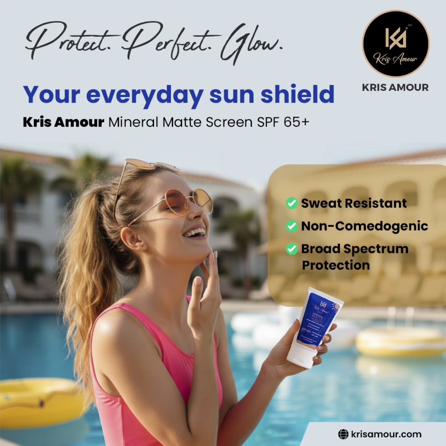 ☀️ Protect. Perfect. Glow. 💛
Your skin deserves the best defense every day! ✨
Introducing Kris Amour Mineral Matte Screen SPF 65+ — your everyday sun shield for flawless, radiant, and healthy skin.
✔ Sweat Resistant
✔ Non-Comedogenic (won’t clog pores!)
✔ Broad Spectrum Protection
Whether you’re out by the pool or on your daily commute, this lightweight matte sunscreen keeps your skin protected, fresh, and glowing all day long 🌤️
💫 Say hello to healthy skin with confidence!**
🛍️ Shop now & experience the Kris Amour glow 💎
📍Available at https://krisamour.com
📦 Nationwide Delivery | 💌 DM us to order
✨ Because your glow deserves protection — every single day.
#KrisAmour #MineralSunscreen #SPF65 #SunProtection #SkincareIndia #DermatologistRecommended #MatteSunscreen #HealthySkin #SkinCareRoutine #GlowingSkin #BroadSpectrumSPF #NonComedogenic #SkinProtection #EverydayGlow #SunscreenIndia #BeautyEssentials #SunSafeSkin #KrisAmourGlow #SkincareDaily #pixelloomdigital