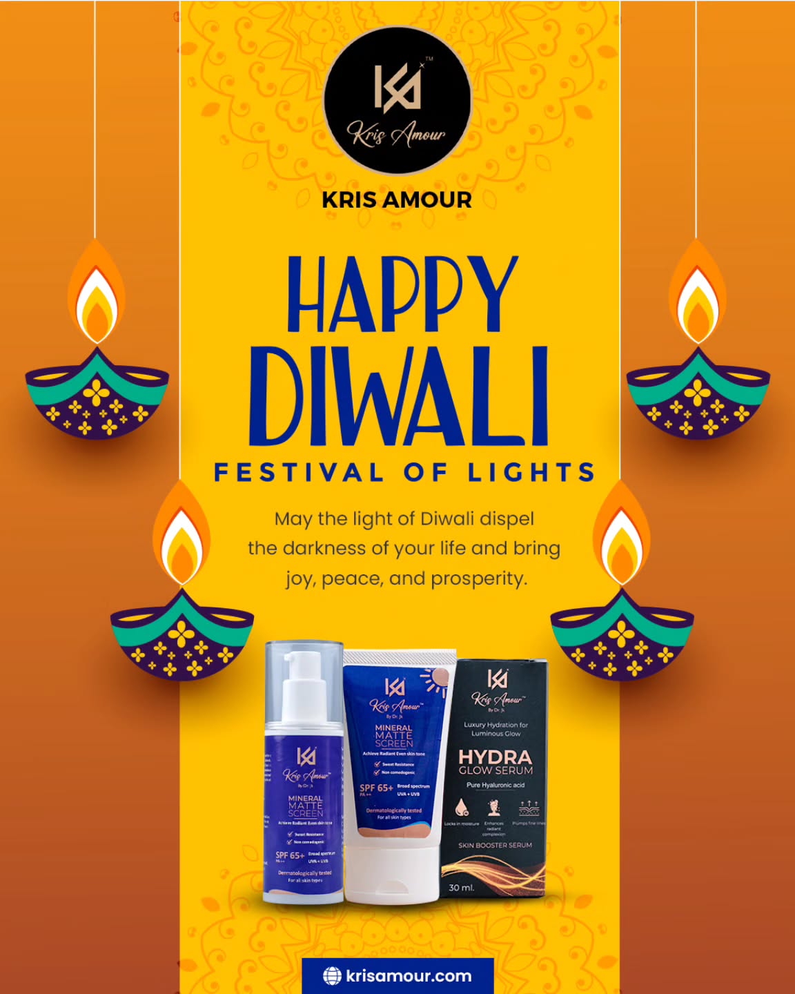 ✨ This Diwali, Let Your Skin Shine Brighter Than the Diyas! ✨
Why should lights have all the glow when your skin can radiate too? 🌟
At Kris Amour, we believe every celebration starts with confidence — and glowing, healthy skin is where it begins! 💛
Let’s make this Festival of Lights all about self-love, self-care, and luminous beauty. 💫
Because your skin deserves to feel as joyful as your heart this Diwali! ❤️
🛍️ Explore our glow essentials: www.krisamour.com
#KrisAmour #HappyDiwali #FestivalOfLights #SkincareThatGlows #DiwaliGlow #HydraGlowSerum #MineralMatteScreen #HealthySkinGoals #SkincareLovers #DiwaliBeauty #GlowingSkin #SPF65 #SkincareIndia #CrueltyFreeBeauty #SkincareRoutine #SkincareEssentials #pixelloomdigital
💬 Tell us — what’s your go-to festive skincare ritual?