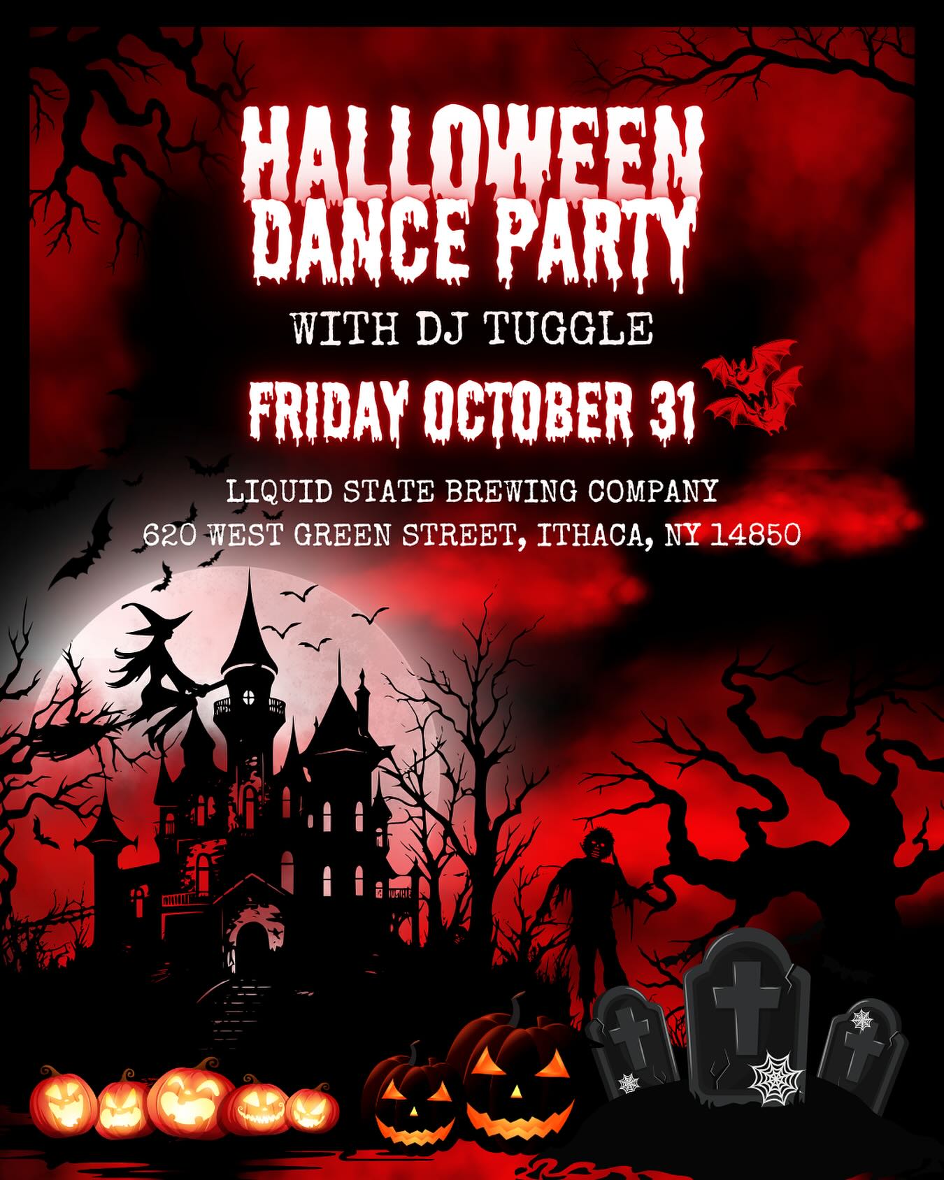 The wait is almost over! 🎃
Friday night, Halloween! Get your freaky costume on and groove out to DJ Tuggle until 1am in Liquid State’s Barrel Room!
9PM - 1AM | $6 cover | 21+
#liquidstatebeer #halloween #danceparty #ithaca #ithacany #ithacaevents #craftbeer #halloweendanceparty #drinklocal #thinknydrinkny
